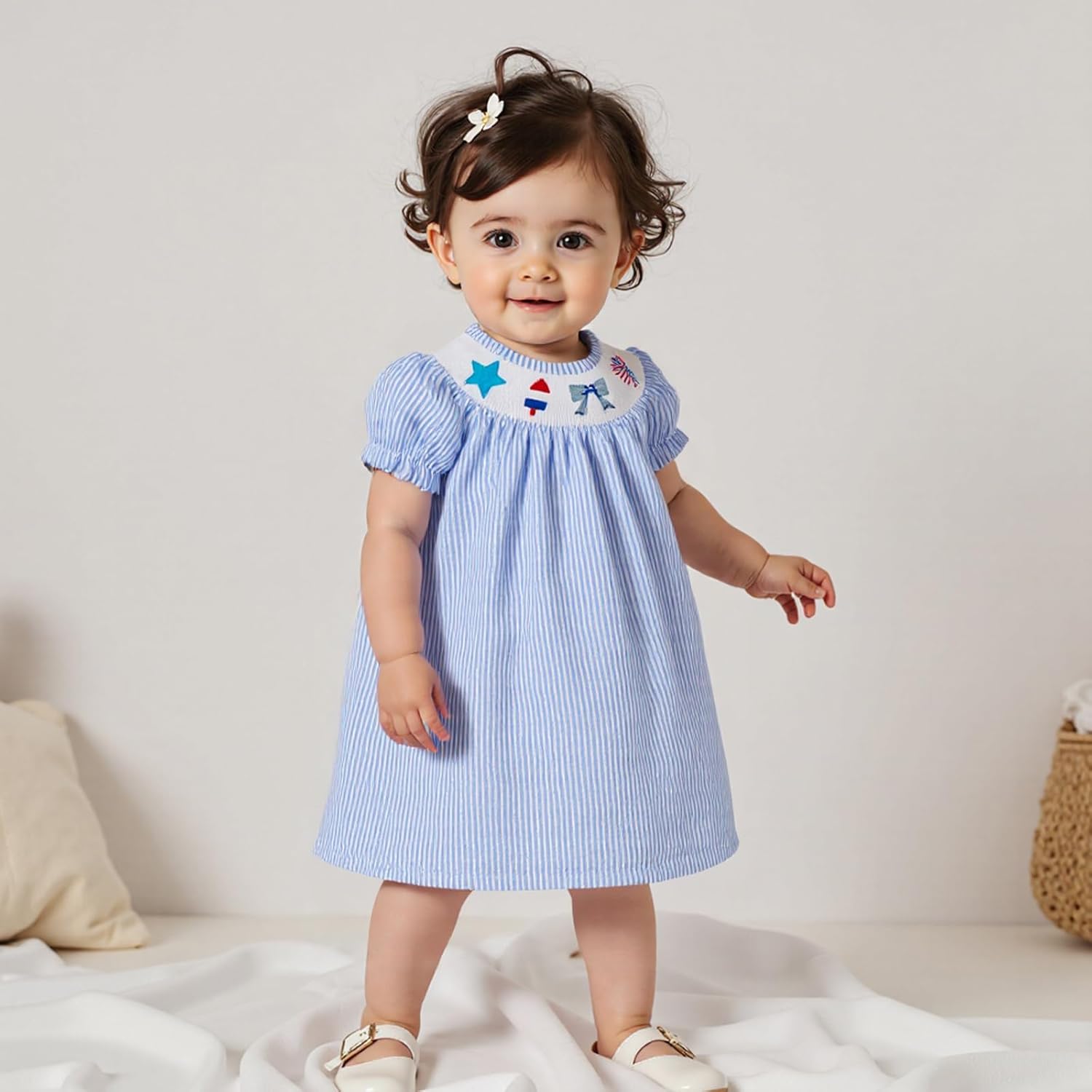 Toddler Little Baby Girl St Patricks Day Outfit Clover Smocked Dress Puff Short Sleeve Plaid Dress Irish Clothes - Image 2