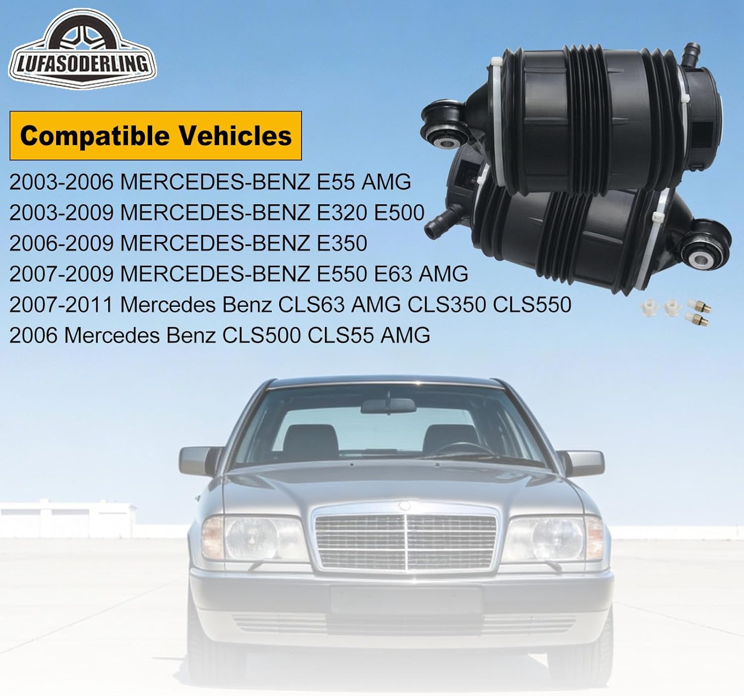 Pair Rear Left Right Air Suspension Spring Bags Compatible with Mercedes-Benz W211 W219 CLS500 CLS550 CLS55AMG CLS63AMG E350 E500 E550 W/O ABC & 4 Matic 2113200725 2113200825(3 Pins)