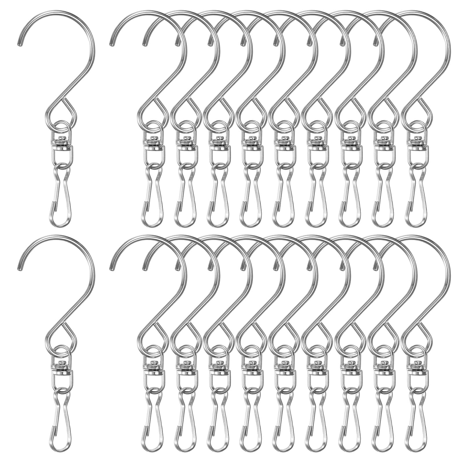 M METERXITY 20-Pack Swivel Hooks Clips, 3.3 Inch Stainless Steel Outdoor 360-Degree Rotating Wind Spinner Swivel Hooks for Hanging Wind Chimes, Bird Feeder, Party Supply [Silver]