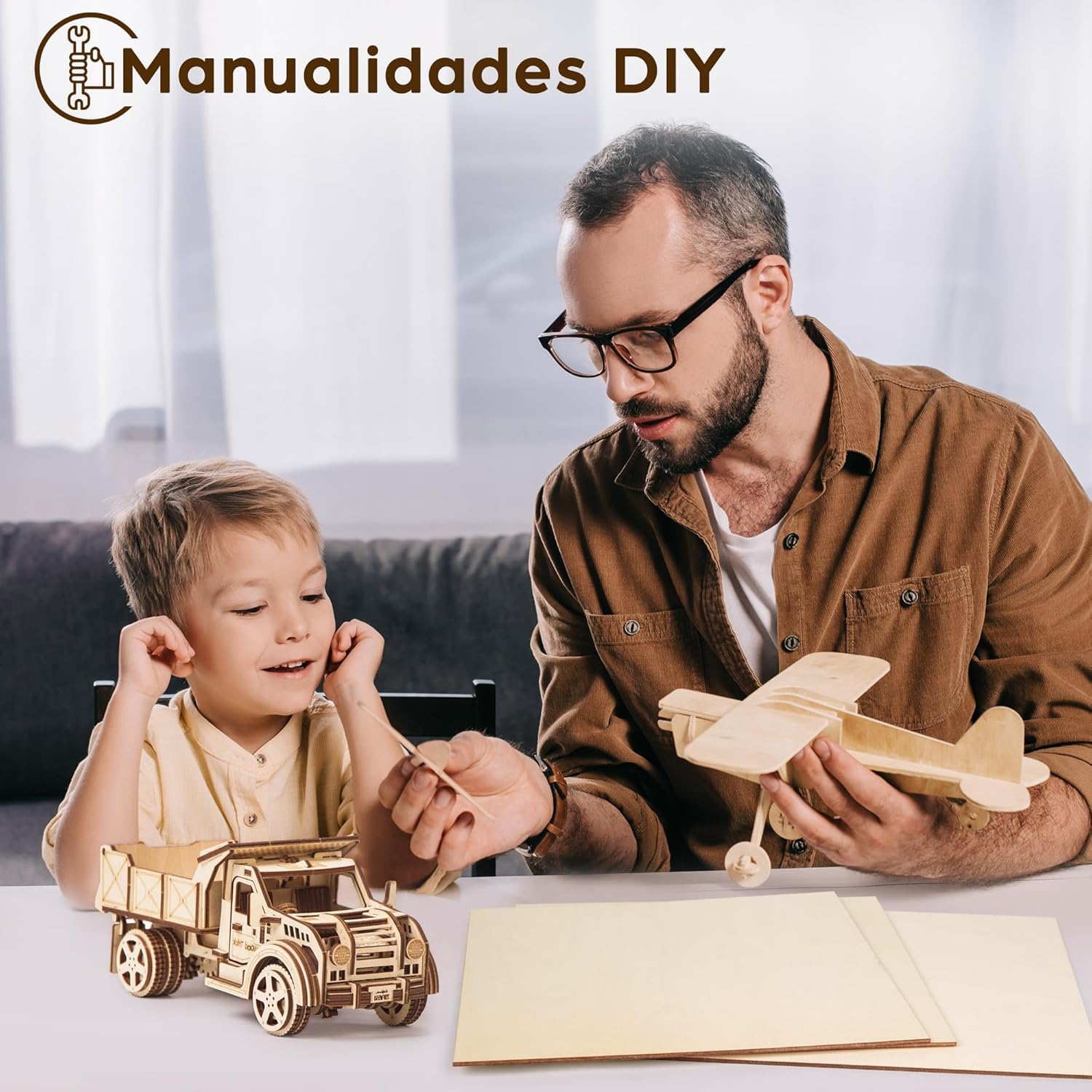 LotFancy Madera Contrachapada de 3 mm, 30 x 30 cm, 12 Piezas Paneles Finos de Bricolaje Cortados con Láser, Láminas de Madera Contrachapada, Manualidades, Kits de Construcción, Modelismo