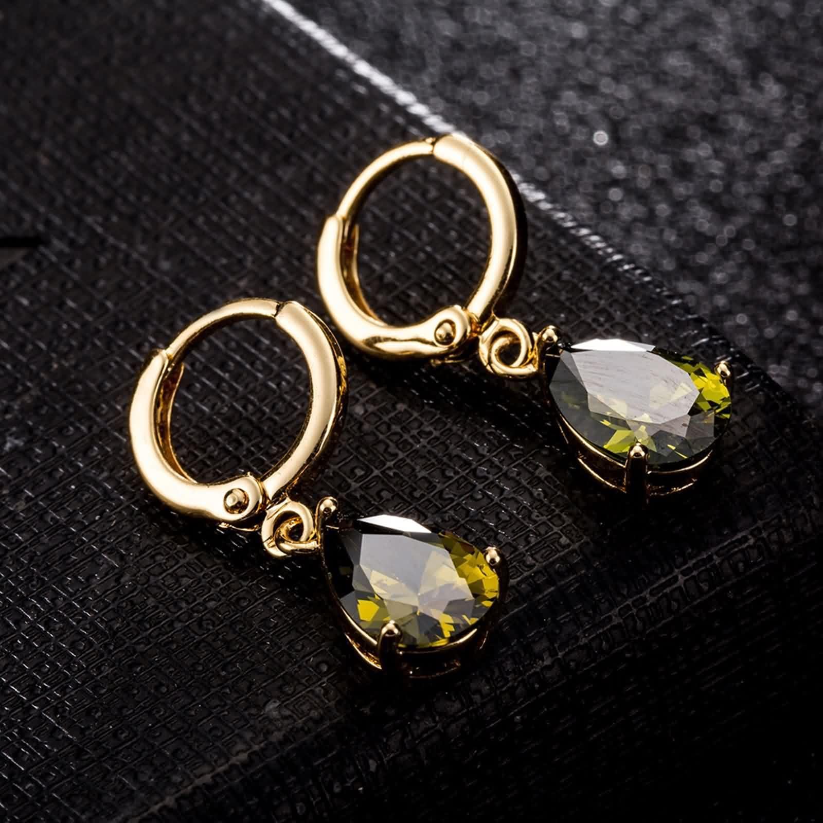 Damen Ohrringe für Hochzeit 9K / 14K / 18 Karat Gold, Wassertropfen mit Moissanit, Moderne Damen Ohrringe Gold