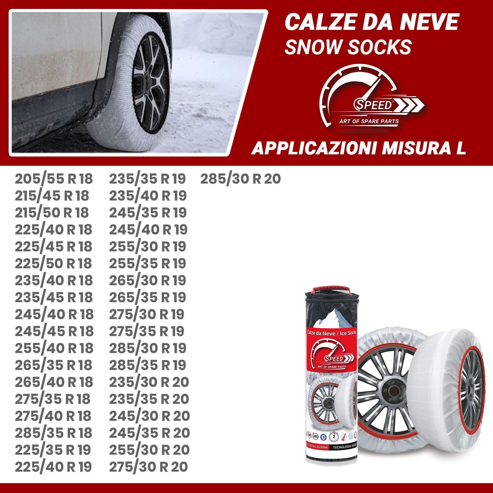 Speed Calze da Neve OMOLOGATE EN 16662-1 per Pneumatici GOMME 225/40 R 18