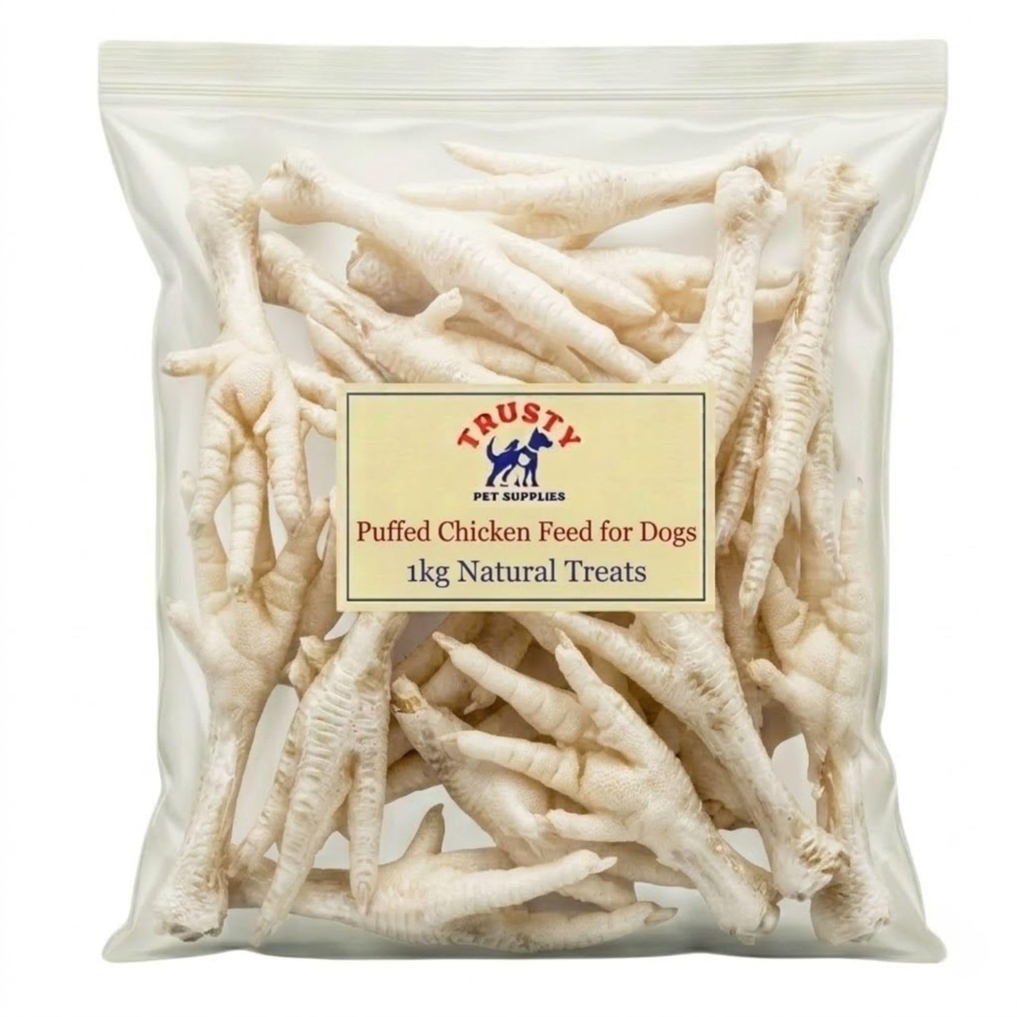 Puffed Chicken Feet for Dogs 1kg | Natural Dog Treat | Hypoallergenic & Grain Free | High in Glucosamine & Calcium | Natural Chew | Chicken Feet Dog Treat for Large & Small Dogs | Trusty Pet Supplies