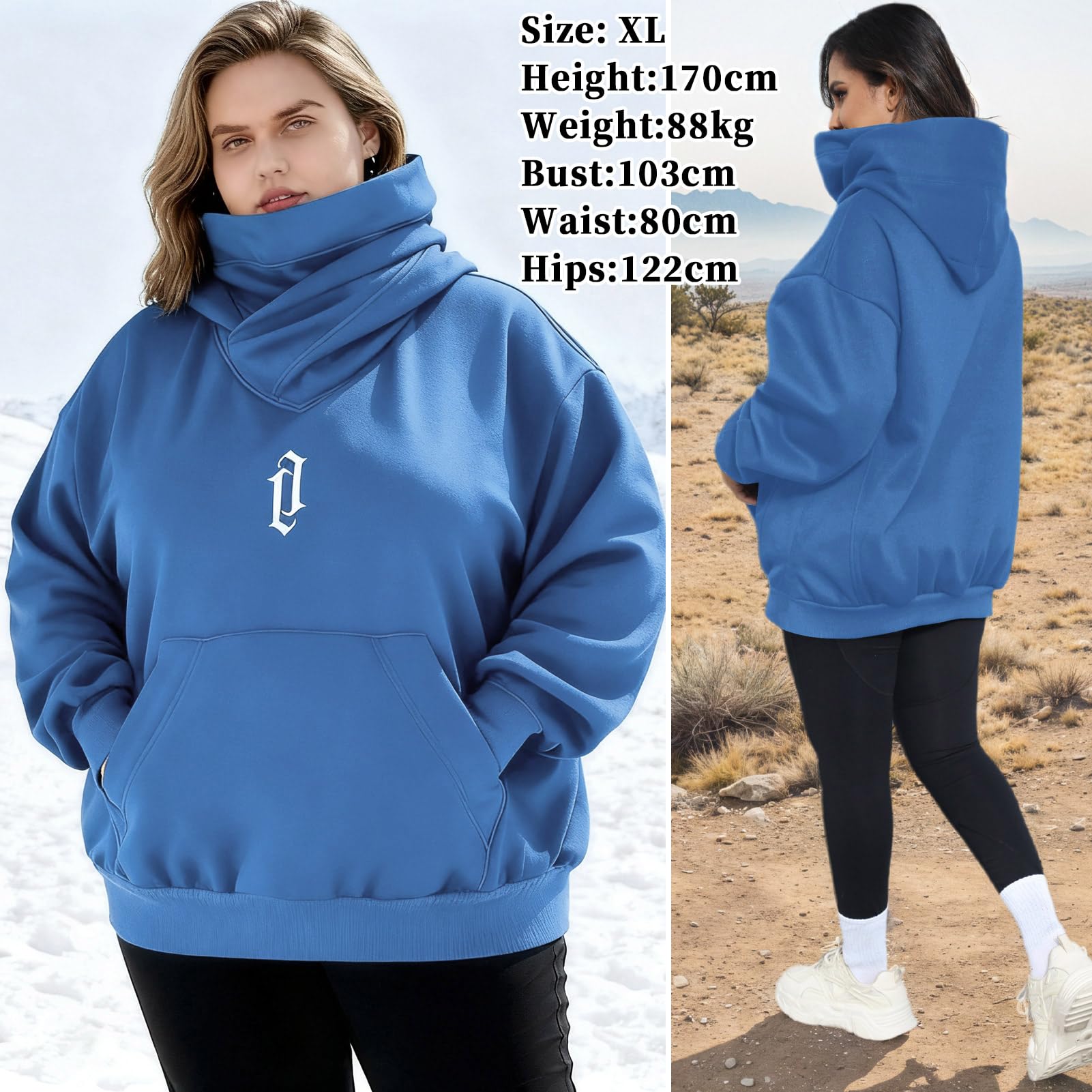 Kobiety Fleece Bluza z kapturem z Szalikiem Miękka Bawełna Oversize Pullover Casual Hoodie Sweatshirts Jesień Ubrania Zimowe