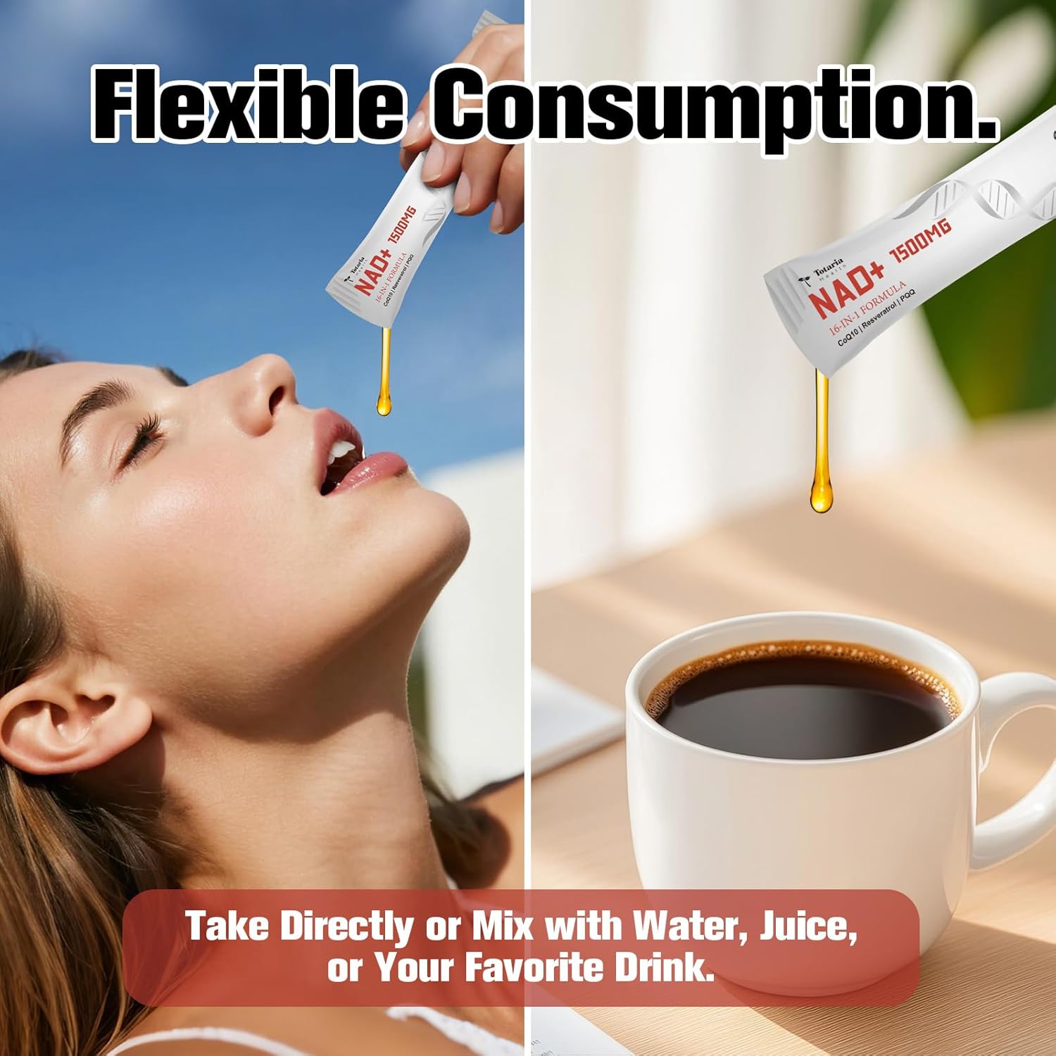 Totaria NAD Liquid Supplement 1500mg for Men & Women, Extra Strength NAD+, Resveratrol, PQQ, CoQ10, 16-in-1 Formula with Nicotinamide Riboside for Anti Aging, Energy, Immune, Focus (30 Packets) - Image 5