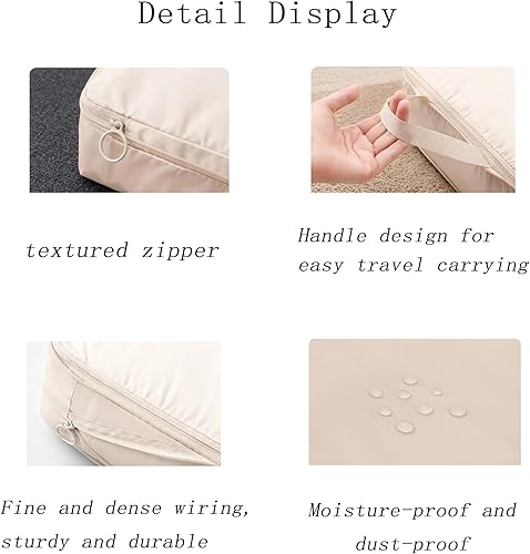 Miniatura 4 de Cubo de embalaje de compresión de viaje de 6 piezas - bolsa de viaje plegable expandible, bolsa de almacenamiento de equipaje (beige)