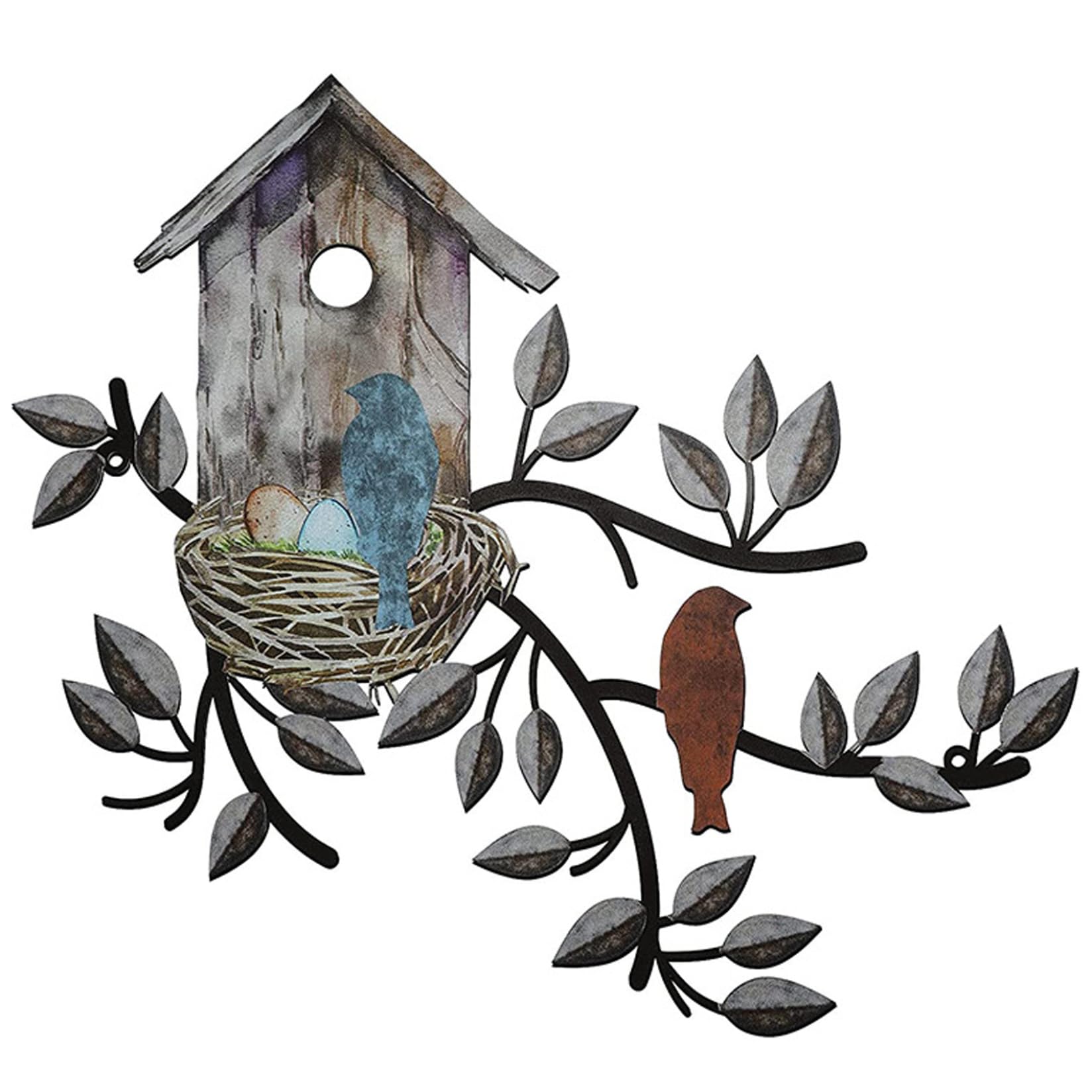 Xoeryoy Bird Wall Decor, 11.8x10.6in Metal Tree with Birdhouse, Hanging Metal Wall Art, Vintage Decor for Outside Indoor Garden Yard Fence Park