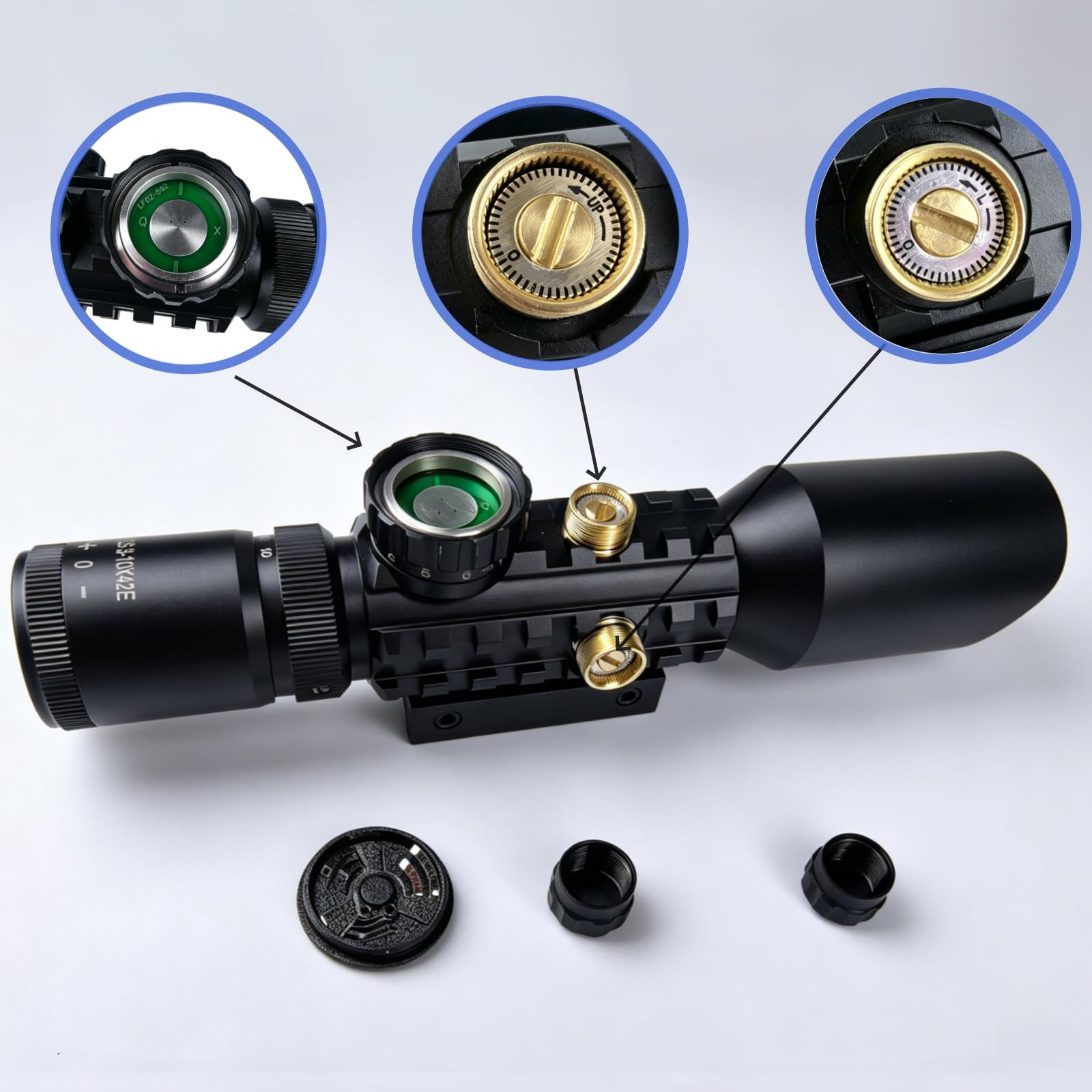 Lunettes de Visée 3-10x42E, Réticule Rouge Vert Double Illuminé Zoom Variable, Corps Aluminium Étanche Anti-Choc Rail Picatinny, pour Tactique Chasse Airsoft Arbalète Tir Sportif