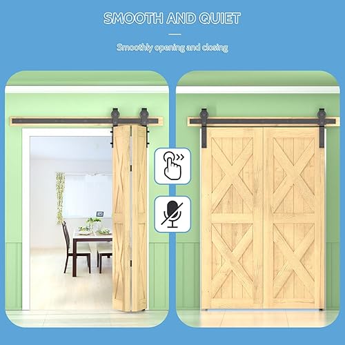 Miniatura 3 de JZVXX Kit de herrajes para puerta de granero plegable de 36 pulgadas para 2 puertas, rociado de plástico negro para resistencia a la corrosión,