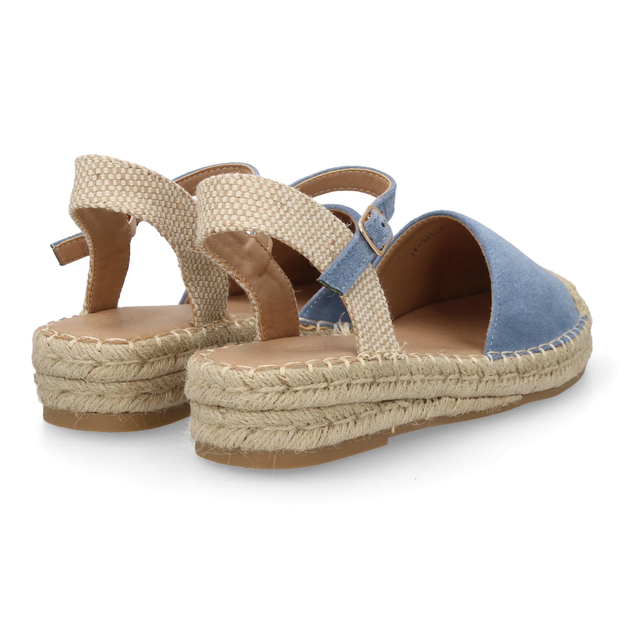shoes&blues.es Sandalia Alpargata de Mujer con Diseno Abierto, Cuna Ligera de Yute, Esparto. Estampado Liso. Cierre de Hebilla y Punta Cerrada. Ideal Temporada Primavera Verano.