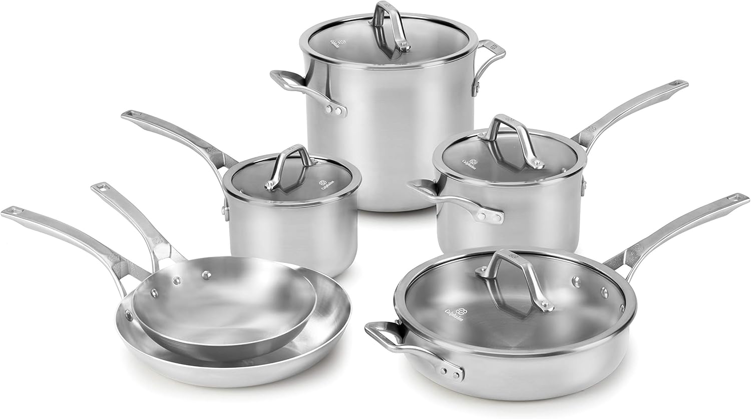 Calphalon 3-Ply Stainless Steel Cookware Set 13 Piece Includes Frying Pans, Pots and Pans Set, Induction, Metal Utensil Safe, Oven Safe 500F,PFOA Free, Silver