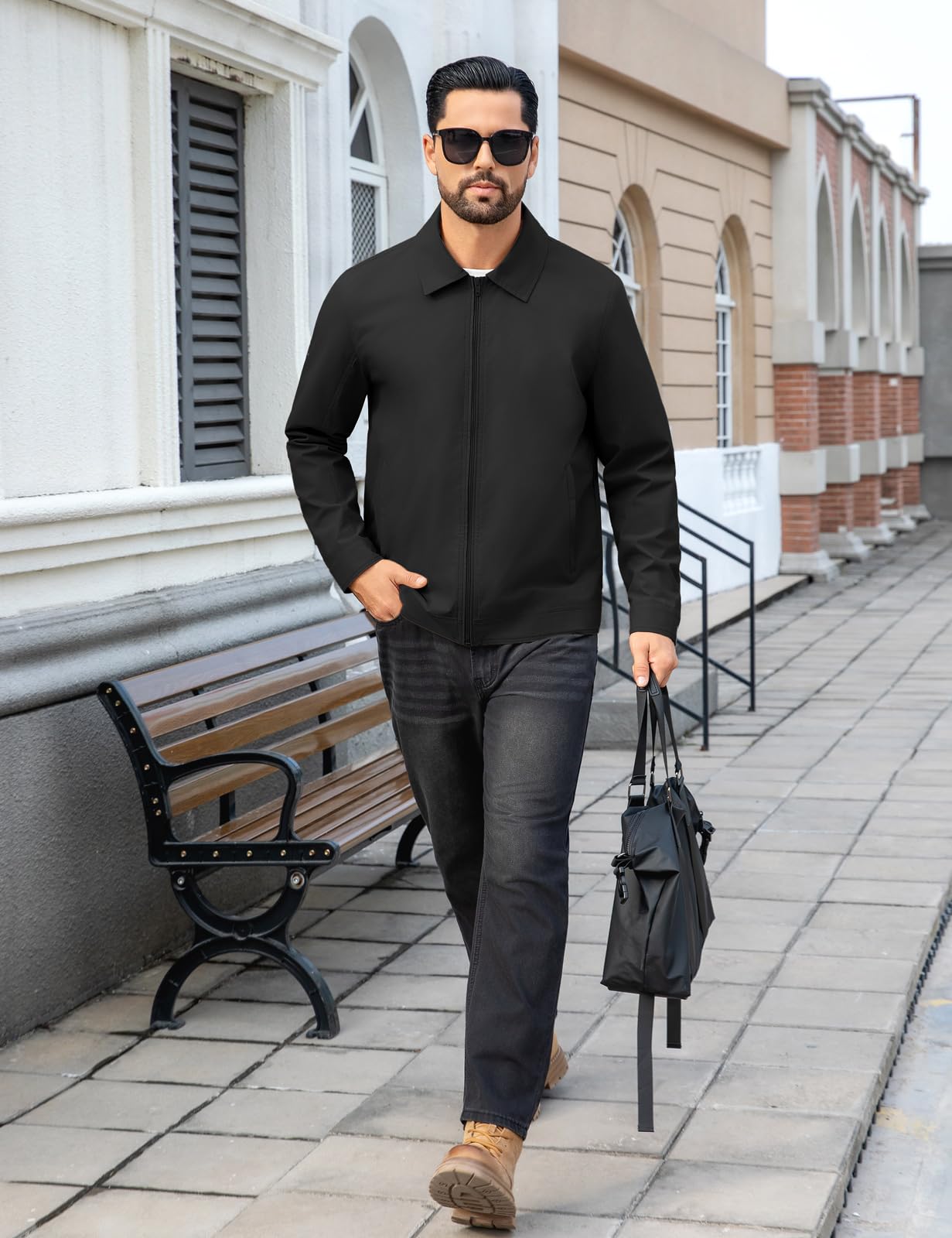 Voqeen Cazadora Hombre Entretiempo Chaquetas Casual Ligeras Repelentes al Agua Primavera Verano Chaqueta Bomber Cortavientos Informal Con Cuello y Cremallera Completa Abrigo de Golf Para Exteriores