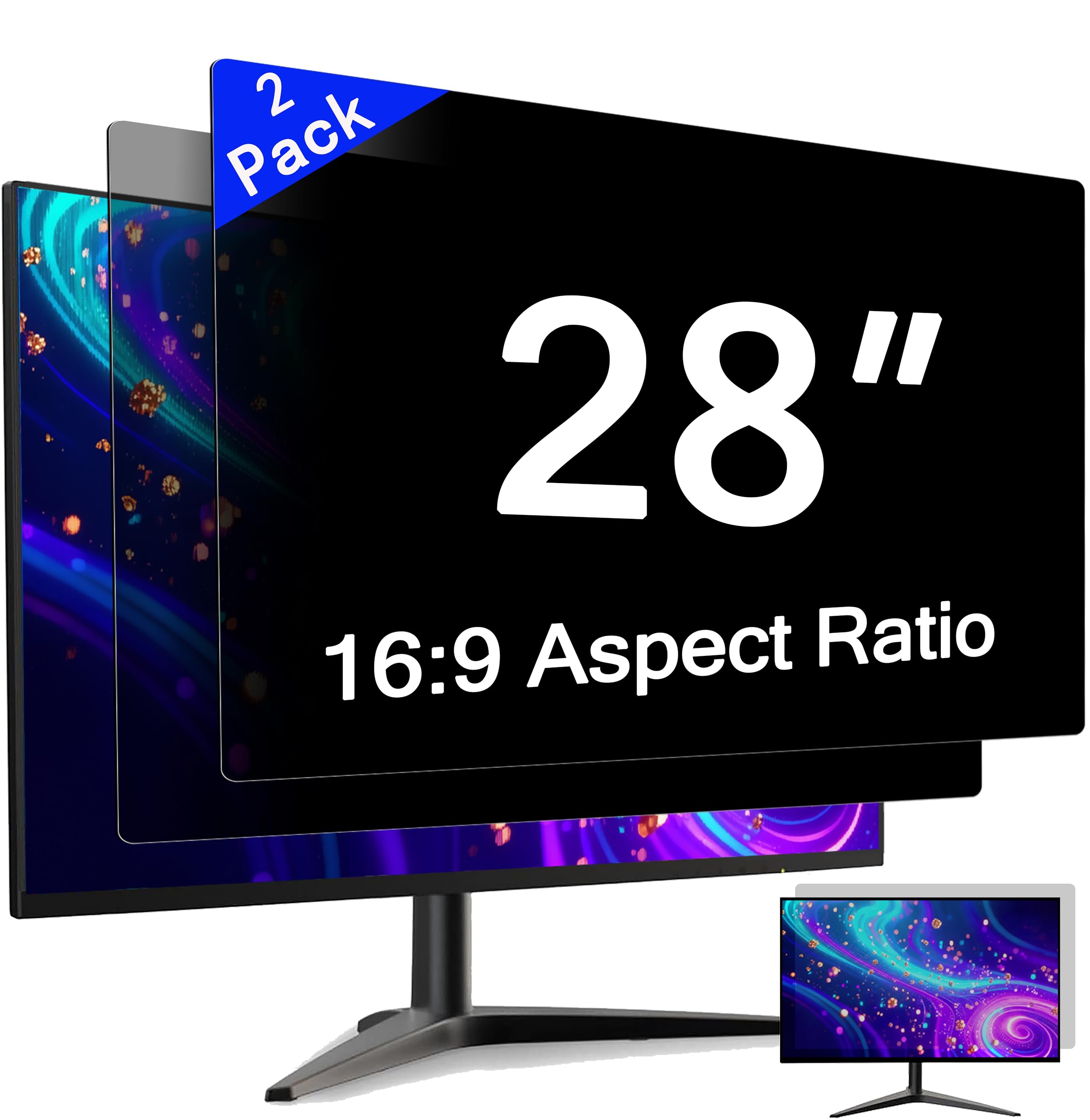Photo 1 of [2 Pack] 28 Inch Computer Privacy Screen for 16:9 Aspect Ratio Widescreen Monitor, Eye Protection Anti Glare Blue Light Computer Monitor Privacy Filter, Removable Anti-Scratch 28in Protector Film