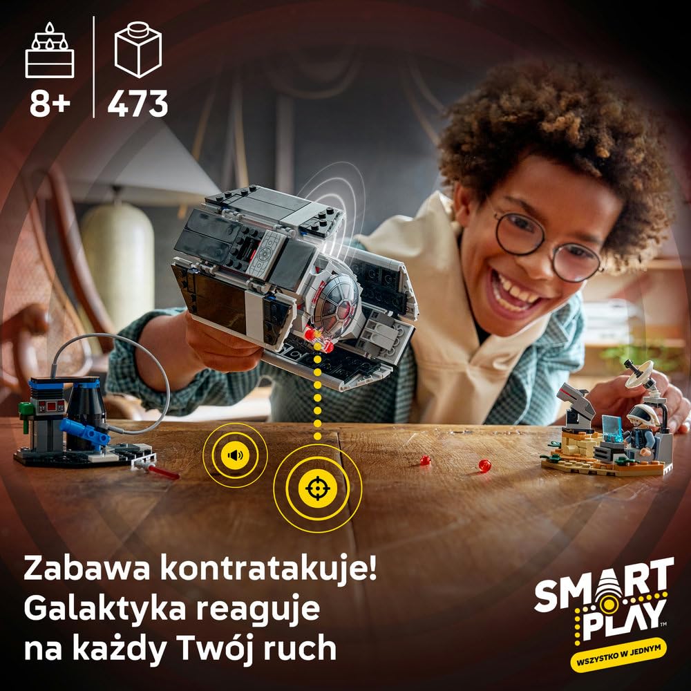 LEGO Star Wars SMART Play: Myśliwiec TIE Dartha Vadera 75421 | Interaktywna zabawka dla dzieci 8+, seria SMART Play, prezent Star Wars, klocki dla chłopca i dziewczynki, 473 elementy