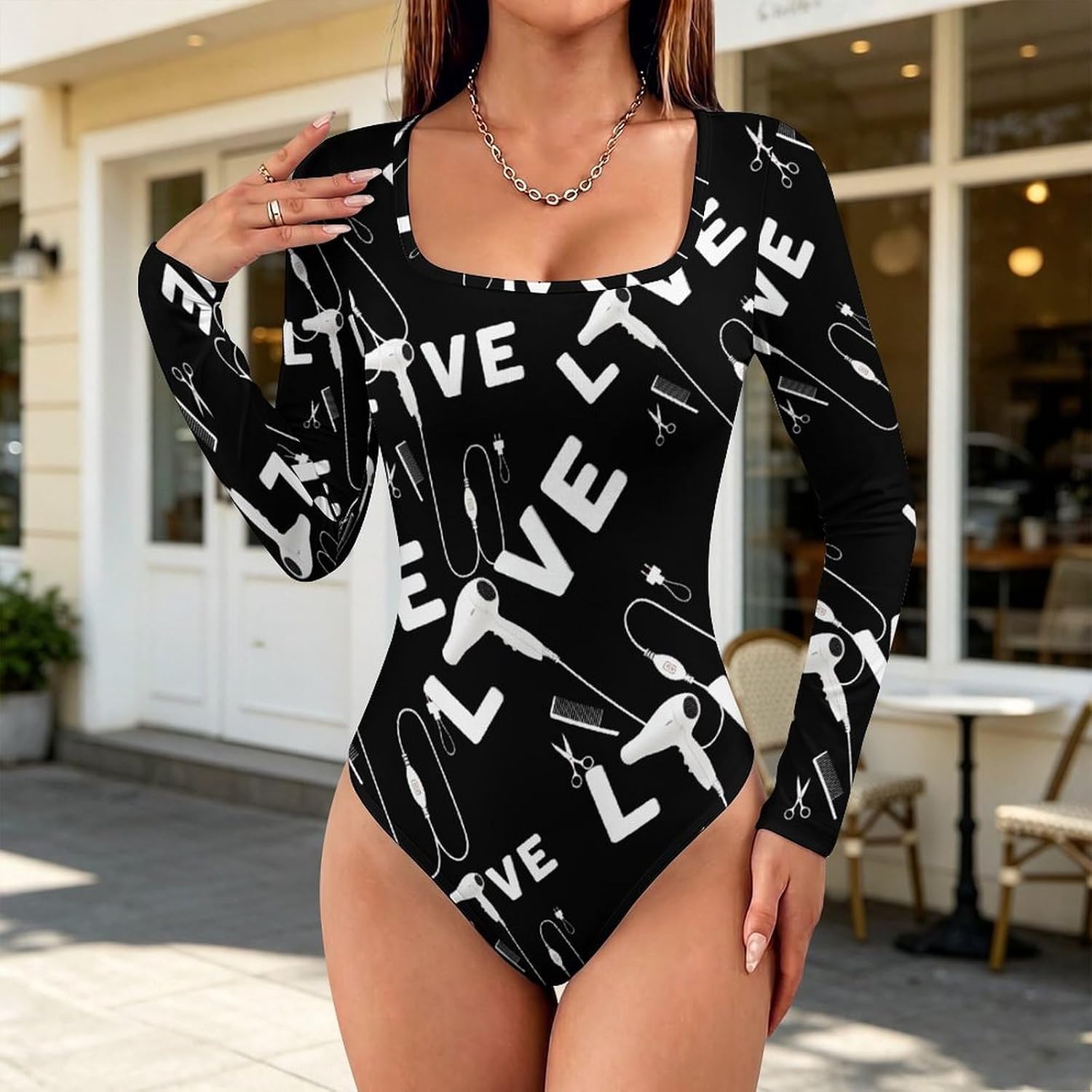 Hair Tool Hairdresser Barber Women's Bodysuits Long Sleeve Top 5XL