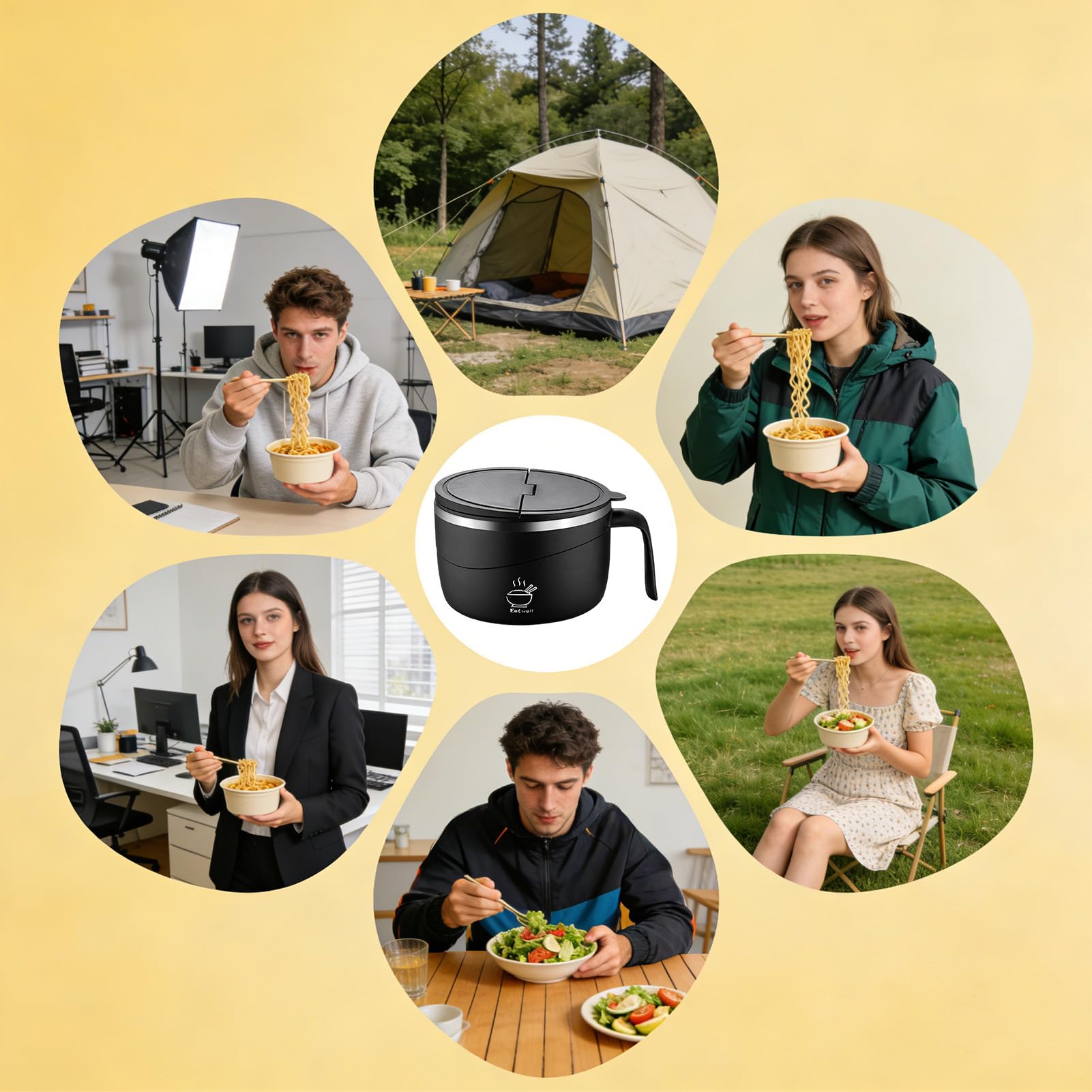 Generico per Noodles Set Set Portatile con Coperchio e Forchetta per Zuppa | per Noodles in Acciaio Inossidabile per Riso Pho Pasta Porridge Zuppa Insalata Casa Università