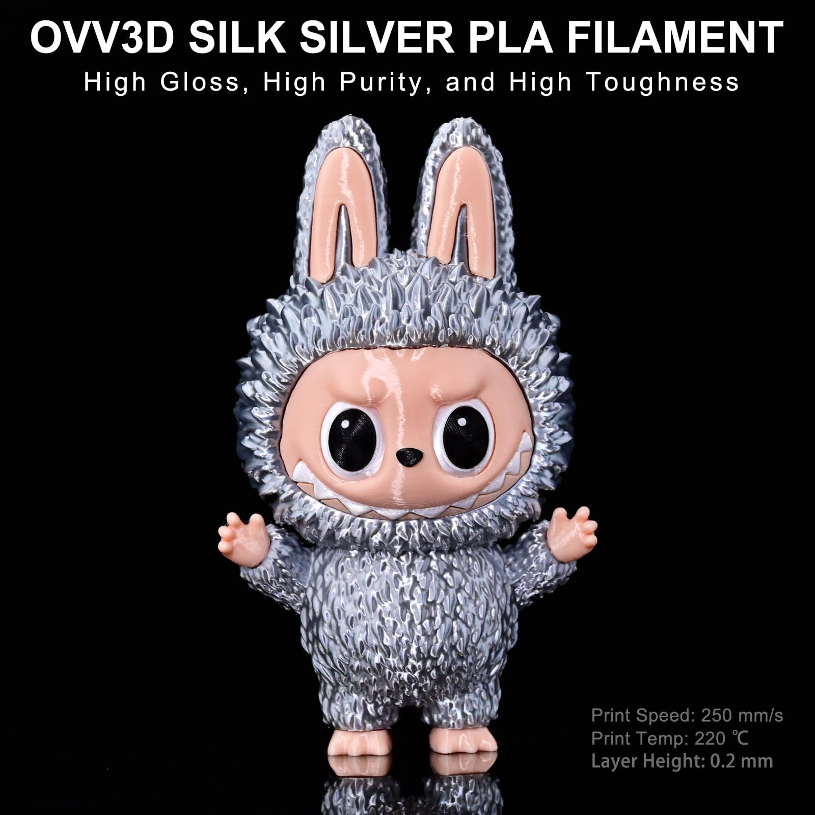 OVV3D Silk PLA Filament 1.75mm, Upgrade Silver PLA 3D Printer Filament, Silk Silver Metal 3D Printing Filament, 3D Filament 1.75 +/- 0.02mm, Silk 1.75 PLA Filament for 3D Printer