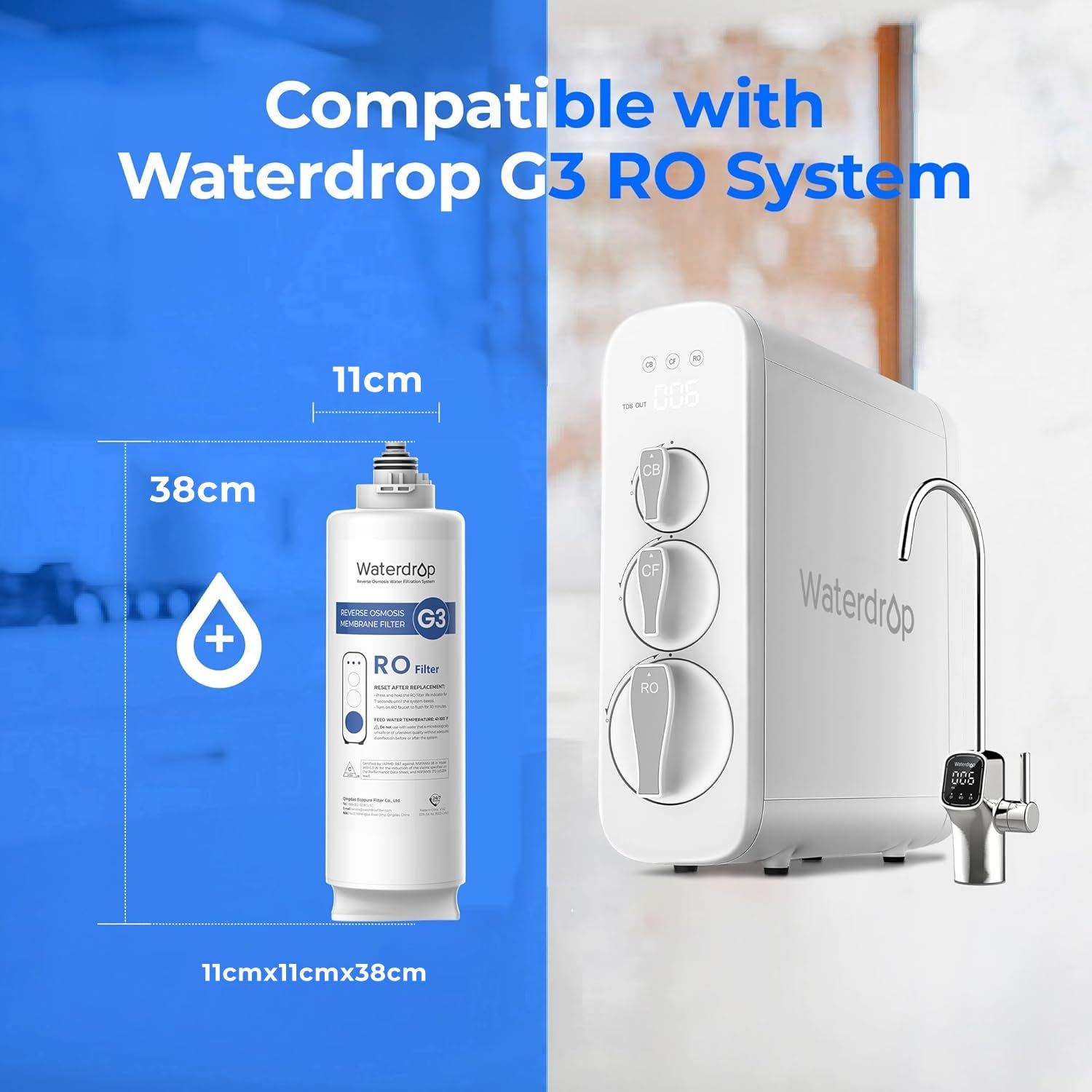 Waterdrop WD-G3-N2RO Filter, 2 Jahre Lebensdauer, Ersatz für WD-G3-W Umkehrosmose-System