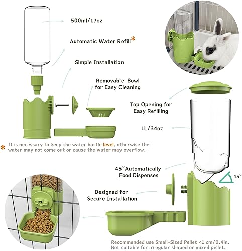 Miniatura 2 de Dispensador automático de agua para alimentos, alimentador automático para mascotas, juego de botellas de agua para jaulas, estación de alimentación