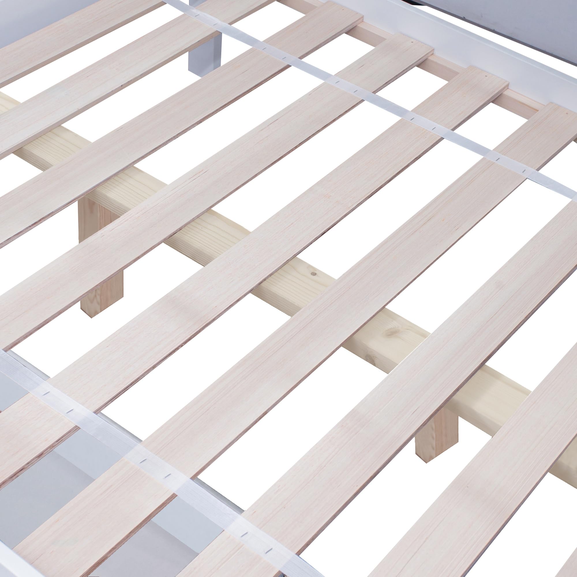 Hochbett mit Rutsche, Kinderbett Etagenbett 90x200 & 120x200, Hausbett mit charakteristischen Fenstern und Zwei Schubladen, Kinder und Mutterbett, Bett mit Lattenrost, Massivholz, Weiß