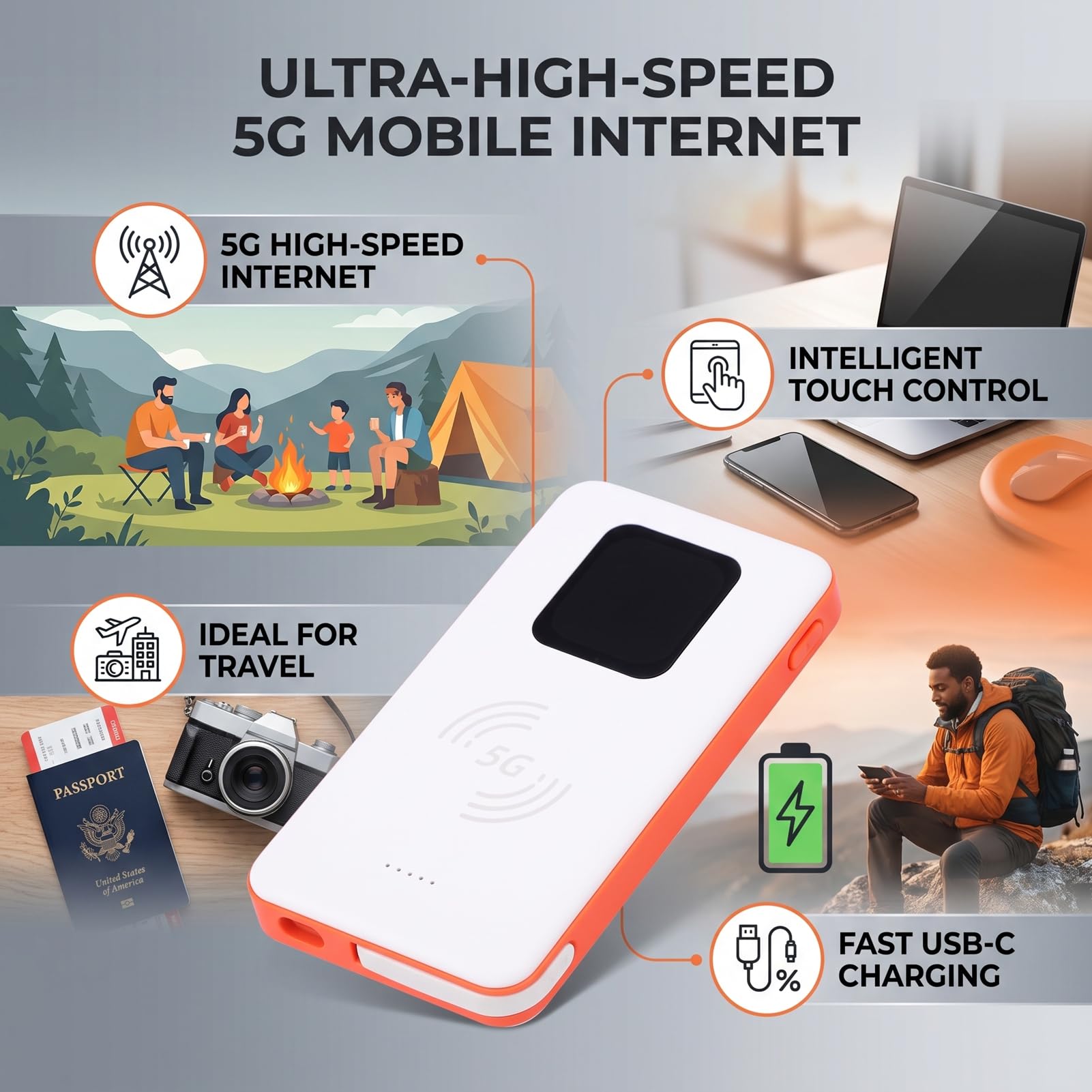 Zunate Router Hotspot Mobile 5G con Scheda SIM e Touchscreen