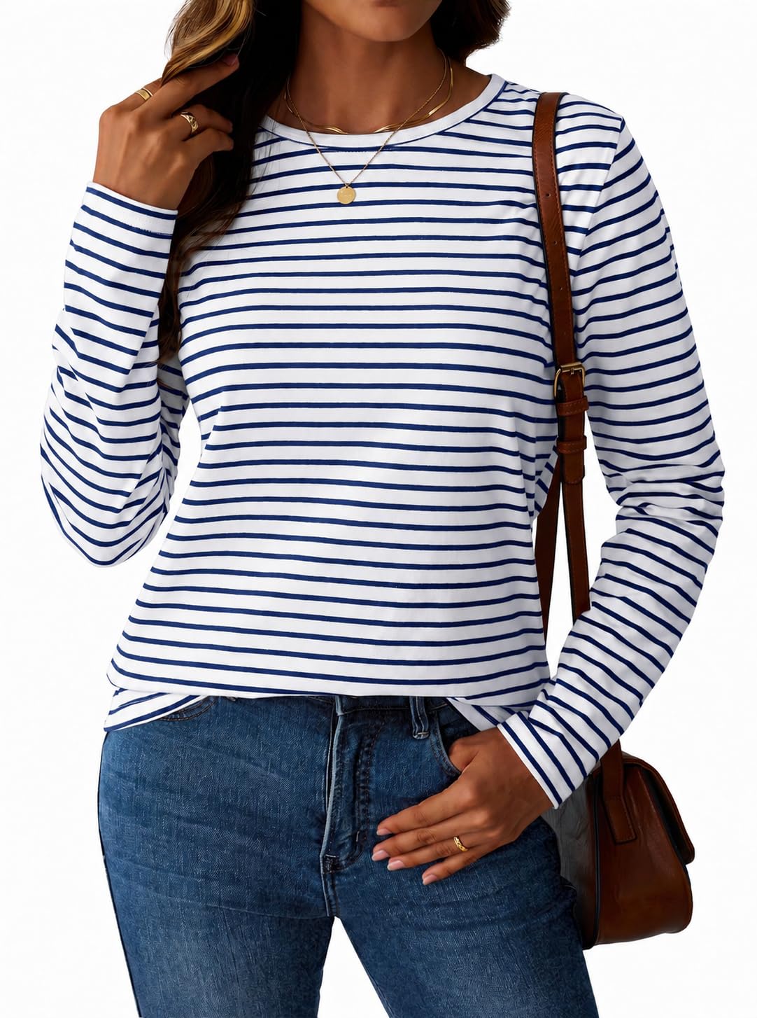 Women Striped Long Sleeve Shirt Breton Tshirt