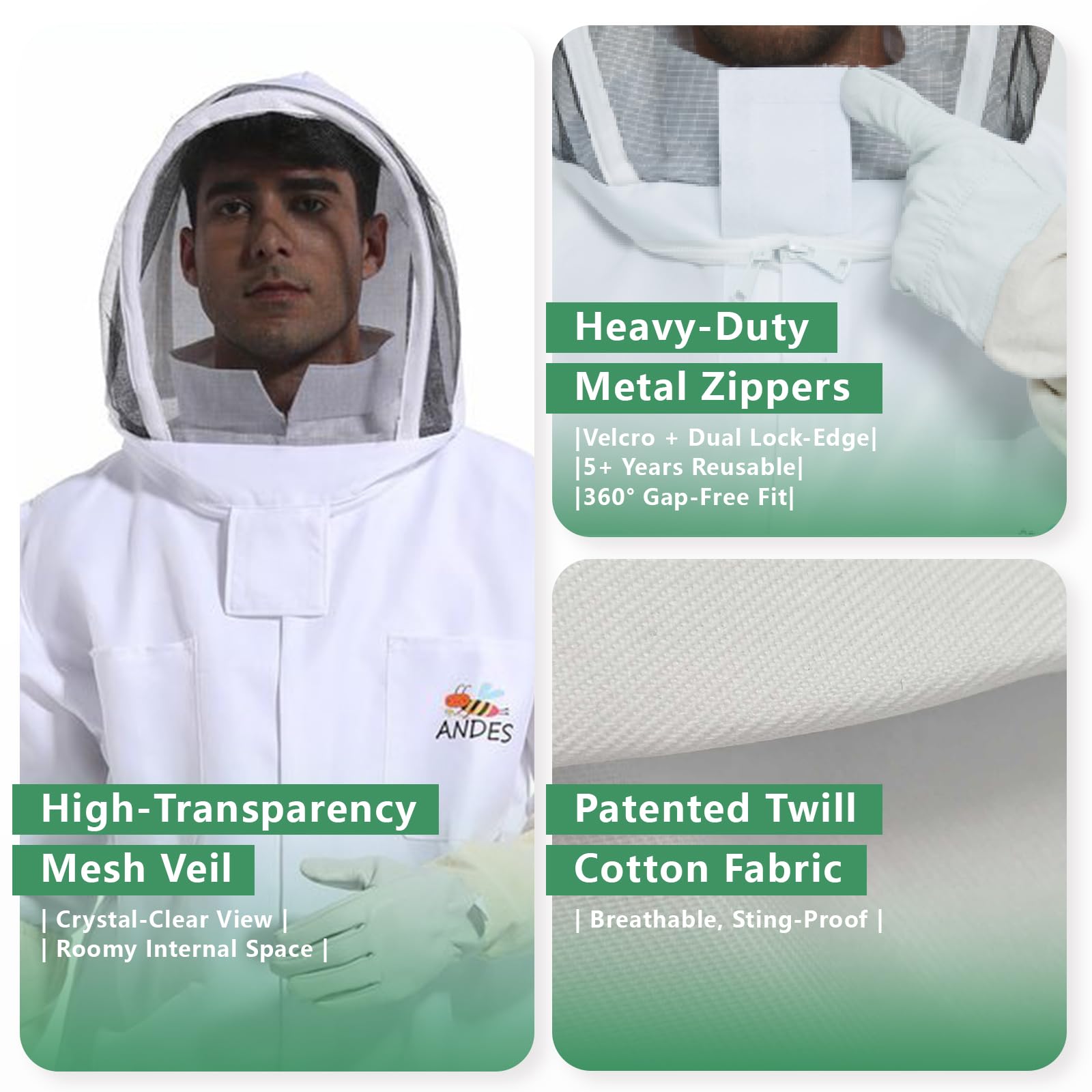 ANDES Beekeeper Suit Traje de Apicultura (Pack de 2) Unisex Adulto