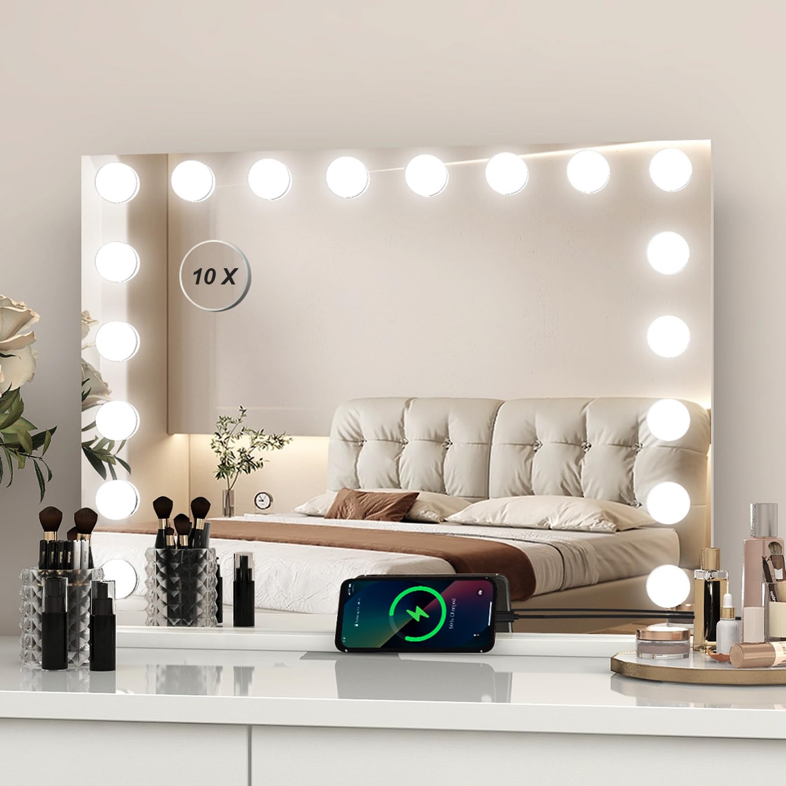 Sponsored Ad – Hollywood Vanity Mirror with Lights, 80×62cm Large Lighted Makeup Mirror with 18 Dimmable LED Bulbs, Touchscreen Control, USB Output Port Tabletop or Wall Mounted Light Up Mirror For Bedroom