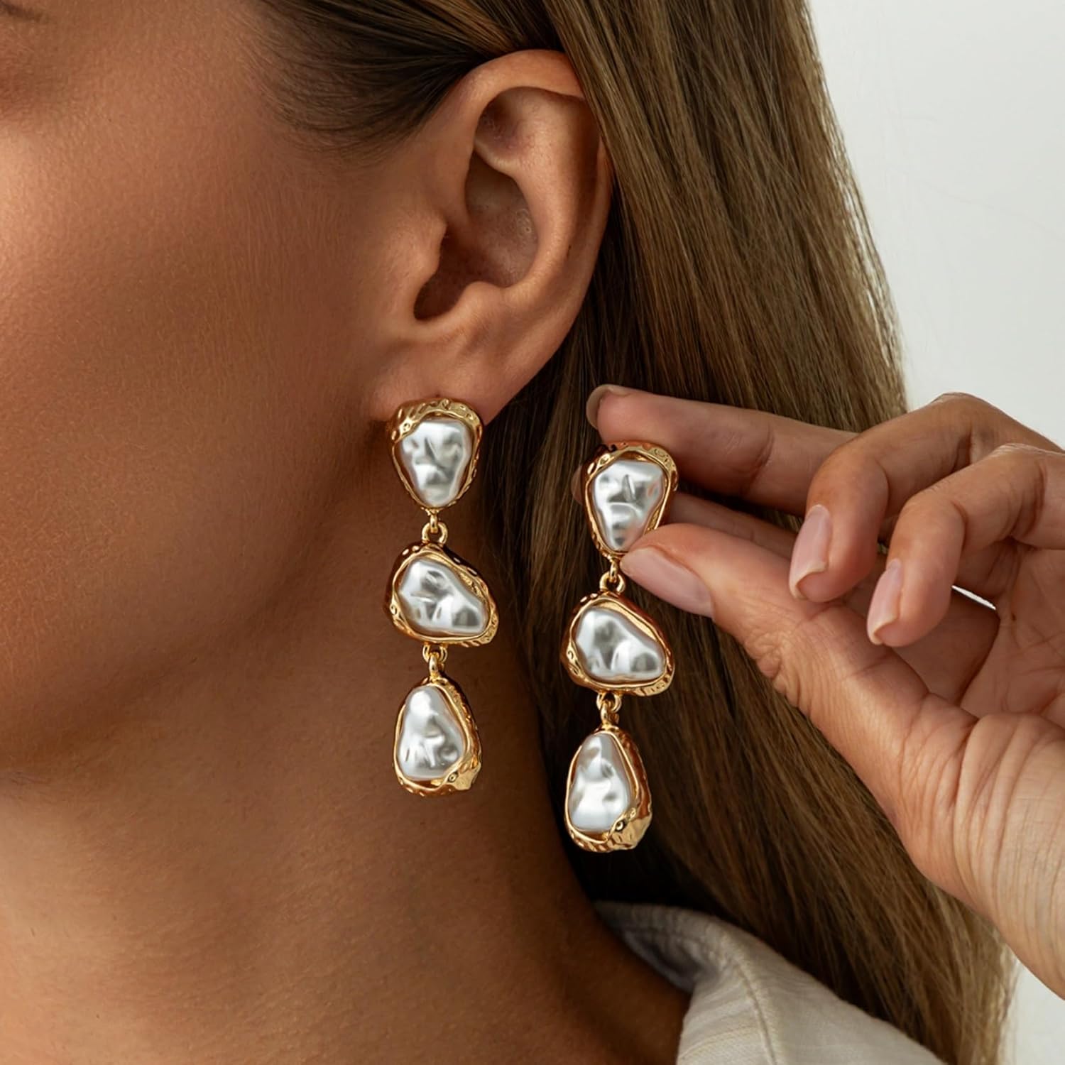 Long Pearl Earrings for Women Gold Baroque Pearl Earrings Gold Statement Pearls Dangle Earring Jewelry for Bridal Wedding - Image 4