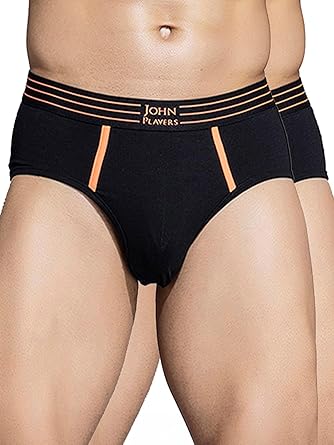 John Players Pack of 2 Cotton Brief Underwear for Men with Striped Waistband