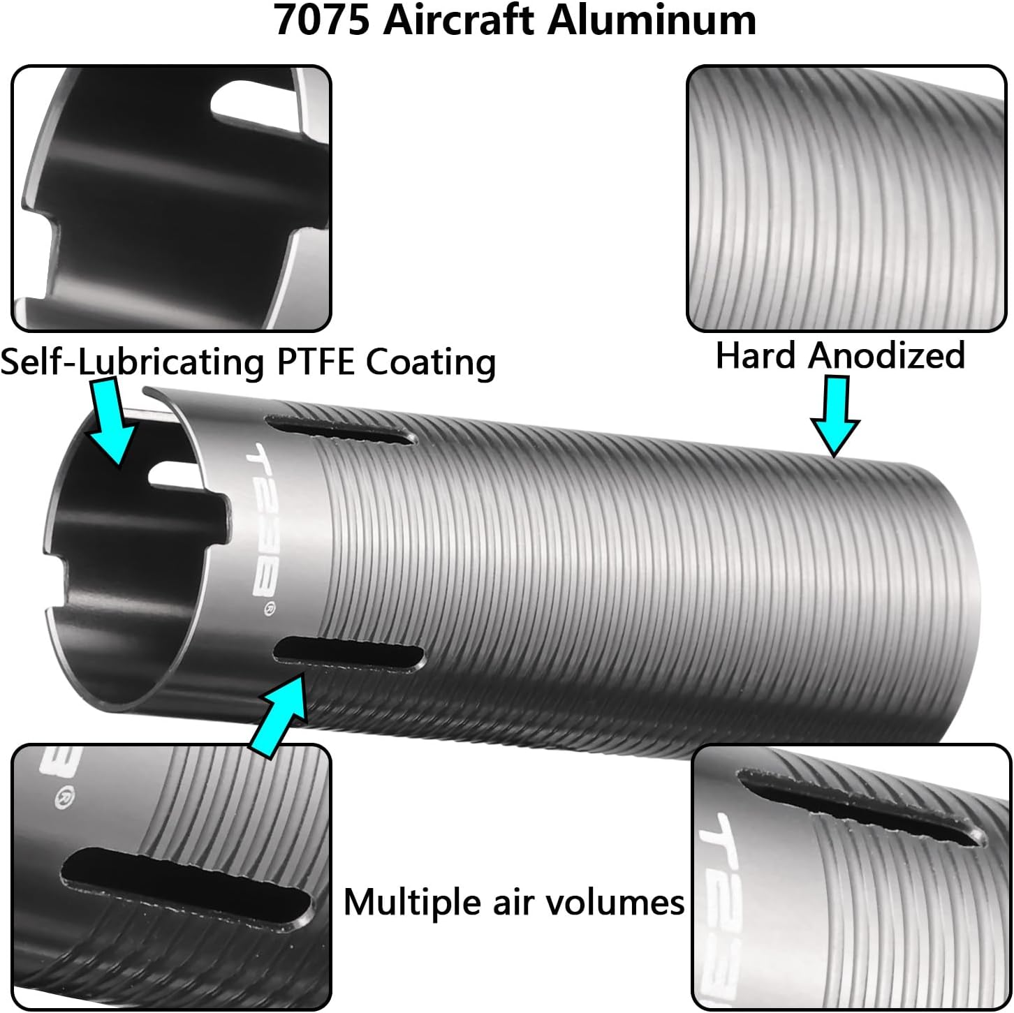 T238-AEG PTFE Coating Cylinder, Stainless Steel Cylinder Type for AEG/Gel Blasters Gearbox(50%/60%/70%/80% air volumes)