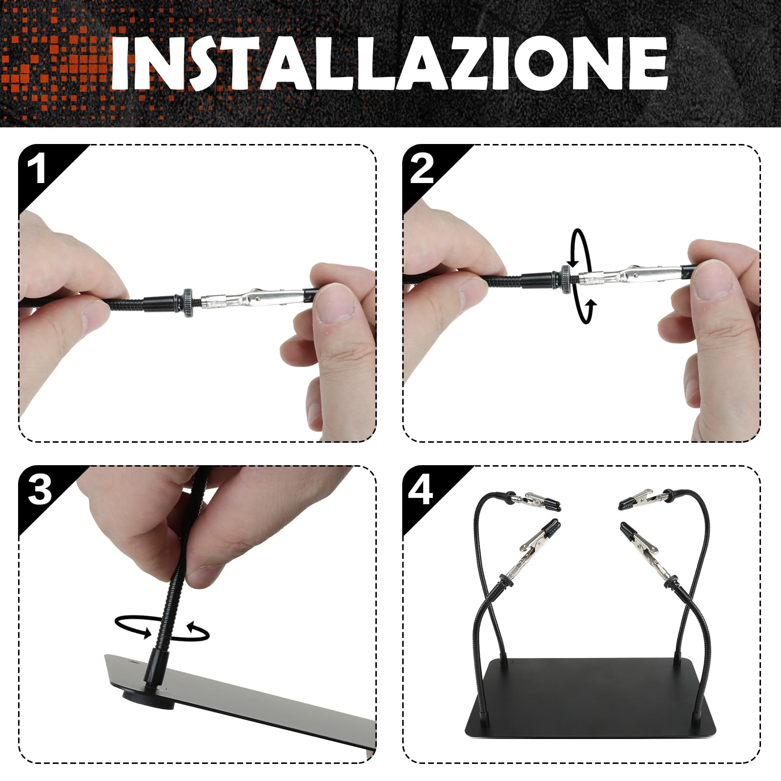 Terza mano per saldatura, modellismo, accessori tonhui, strumento di supporto per circuiti stampati, quattro bracci, helping mani, fai da te, hobby, officina, helping station, piccolo