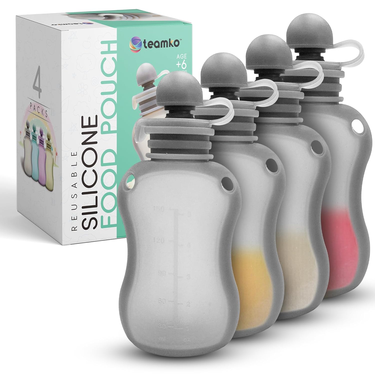 Silicone Reusable Baby Food Pouches: BPA-Free & Eco-Friendly, 5 oz Refillable Pouches for Toddlers & Babies (4-Pack)
