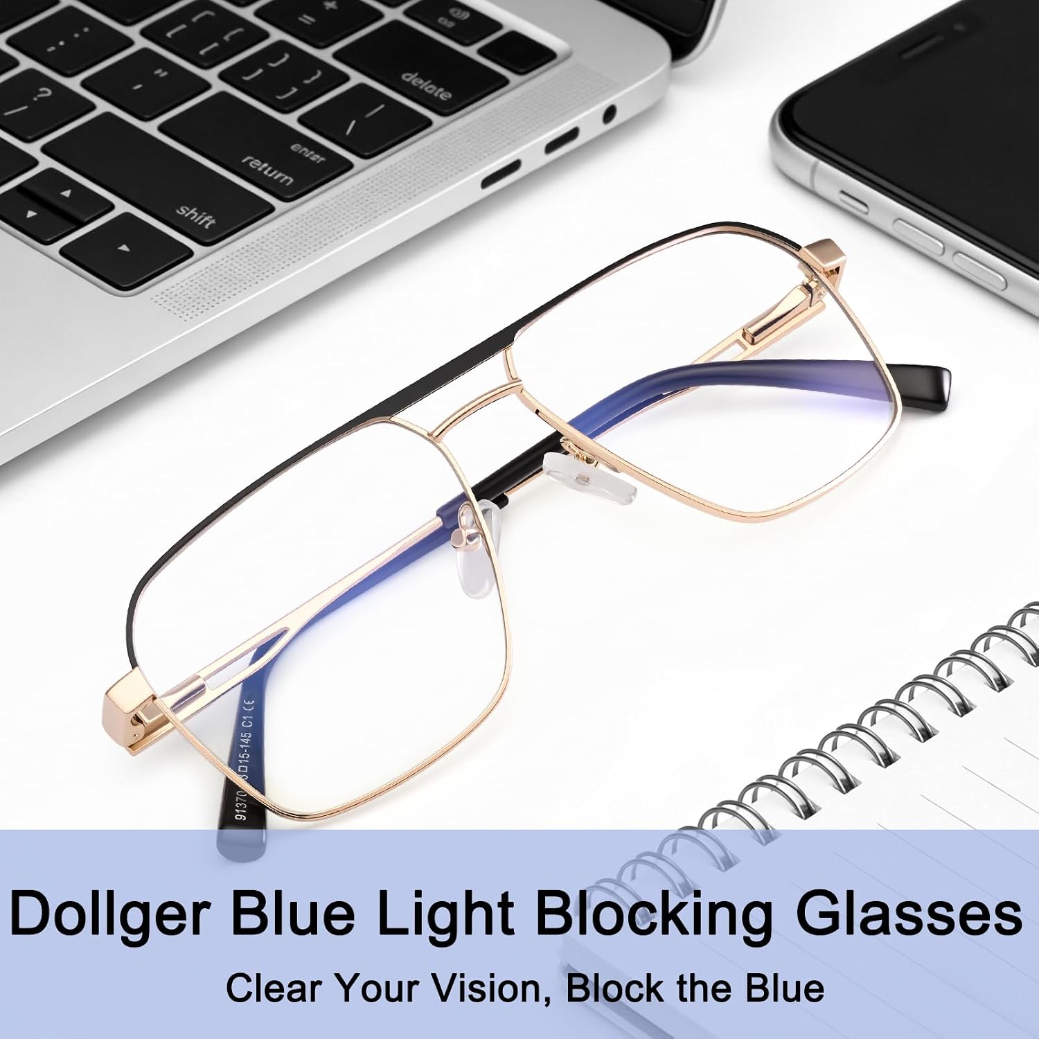Dollger Square Aviator Blue Light Glasses Men Retro Metal Blue Light Blocking Glasses Computer Gaming UV400 Eyeglasses
