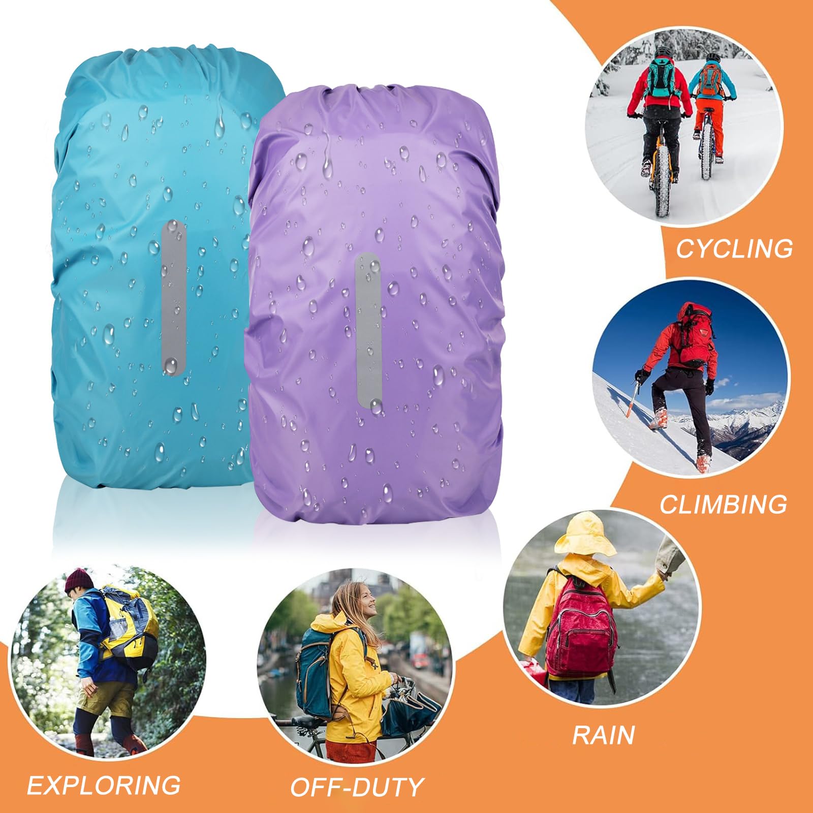 2Pezzi Parapioggia Zaino Impermeabile con Strisce Riflettenti, 45L, Coprizaino Impermeabile, Copri Zaino per Pioggia, Antipioggia Copri Zaino Impermeabile per Escursionismo Campeggio Ciclismo