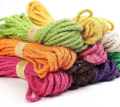 10 rollos de cuerda de cáñamo trenzada de colores de 0.236 in* 32.8 ft, cuerda de cáñamo de color yute, decoración de boda, cuerda de embalaje de