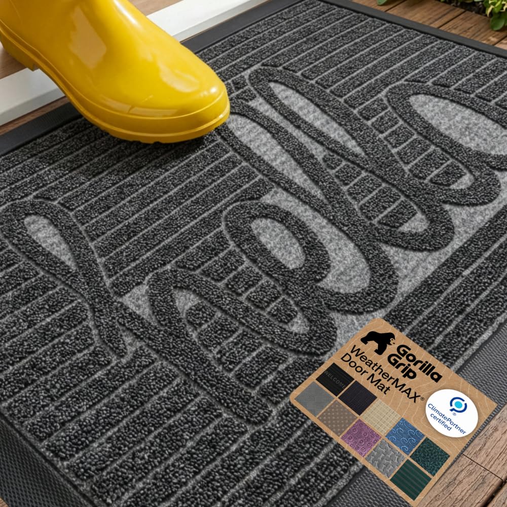 GORILLA GRIP WeatherMAX - Felpudo 100 % impermeable para todas las estaciones, 35 x 23 pulgadas, goma natural diseñada en Estados Unidos, resistente a las manchas y a la decoloración, tapete de bajo