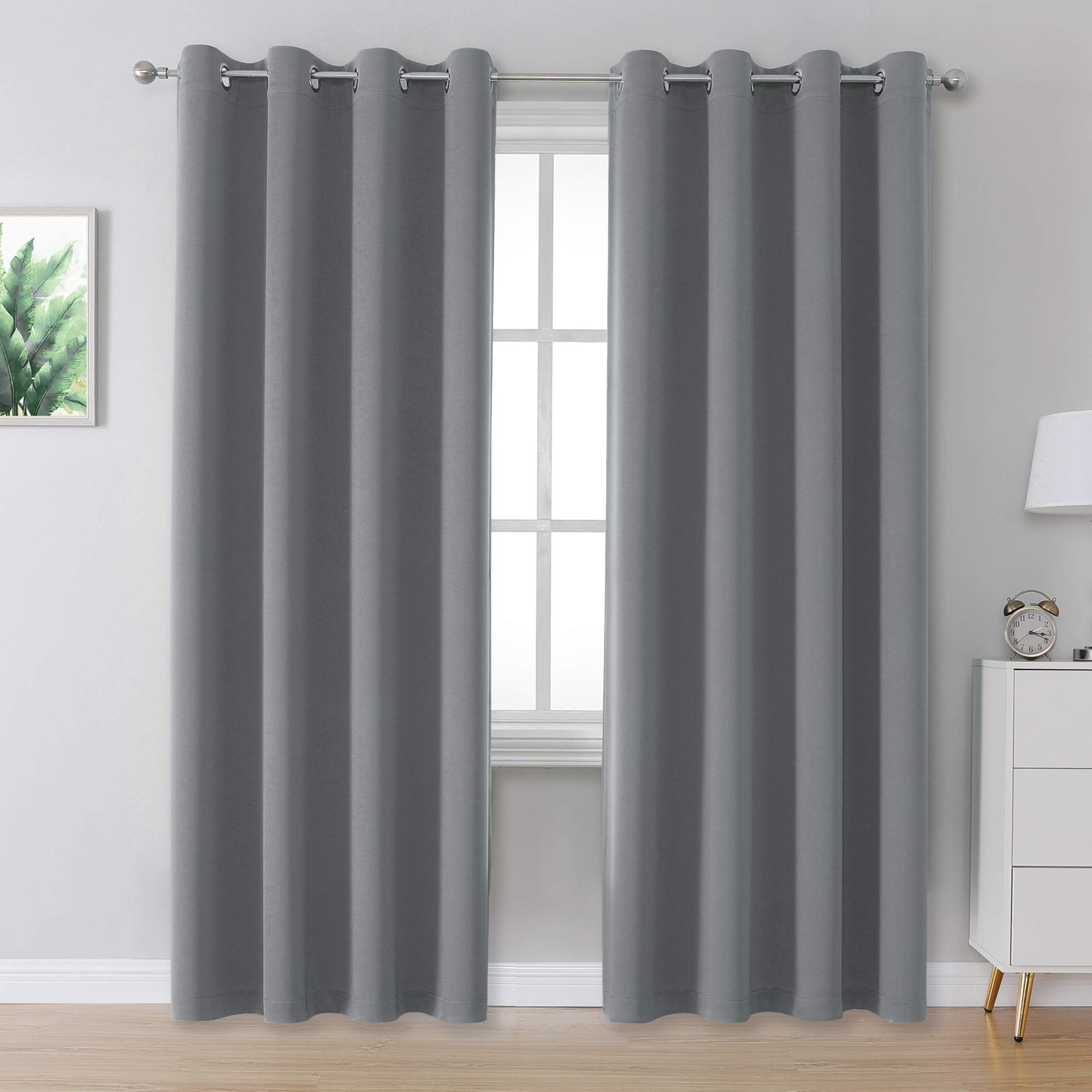 DUALIFE Room Darkening Curtains & Drapes for Bedroom - Thermal Insulated Blackout Curtain Panels Grommet Top?52W x 90L, Grey, 2 Panels