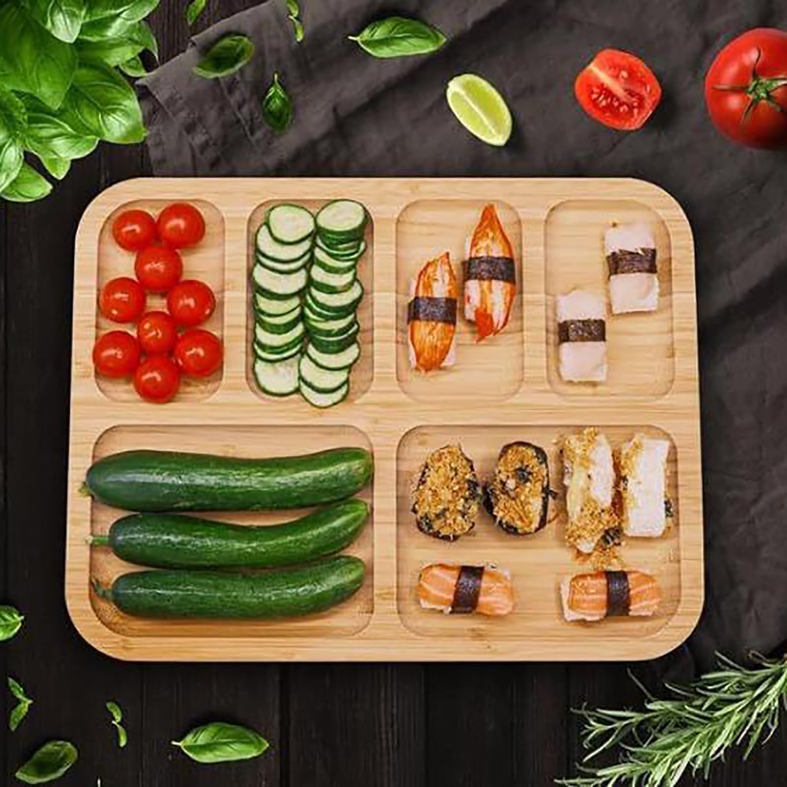 Tablas Para Embutidos (35,5 × 27,9 Cm), Bandeja De Madera Para Embutidos, 6 Compartimentos, Tabla De Cortar/almacenamiento, Para Embutidos Y Aperitivos En La Cocina.,A