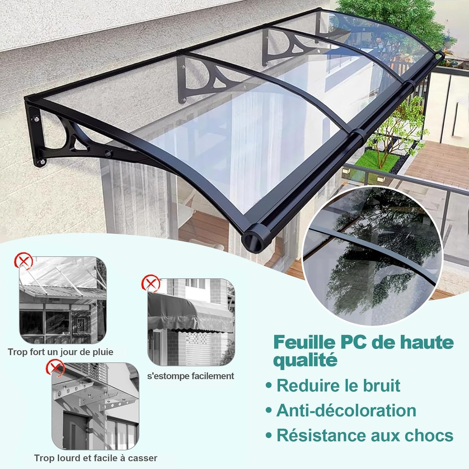 Balkonik na drzwi wejściowe ze stopu aluminium i osłona przeciwdeszczowa na balkon/taras Pokrowiec na dach zewnętrzny (rozmiar: 60 x 120 cm)