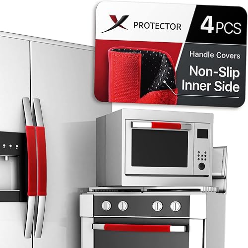 X-PROTECTOR - Fundas para manijas de nevera 4 unidades antideslizantes para manijas de nevera de terciopelo rojo fundas de asas de primera calidad