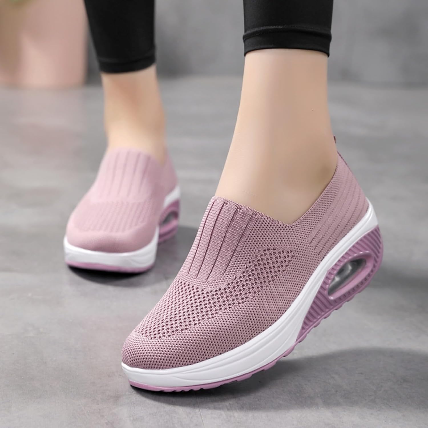 Myallfeet Women's Slip-on Air-Cushion Heightening Thick-Soled Sports and Casual Shoes Mesh Stretch Thick Soled Sneakers Casual Body Shaping Rocker Shoes
