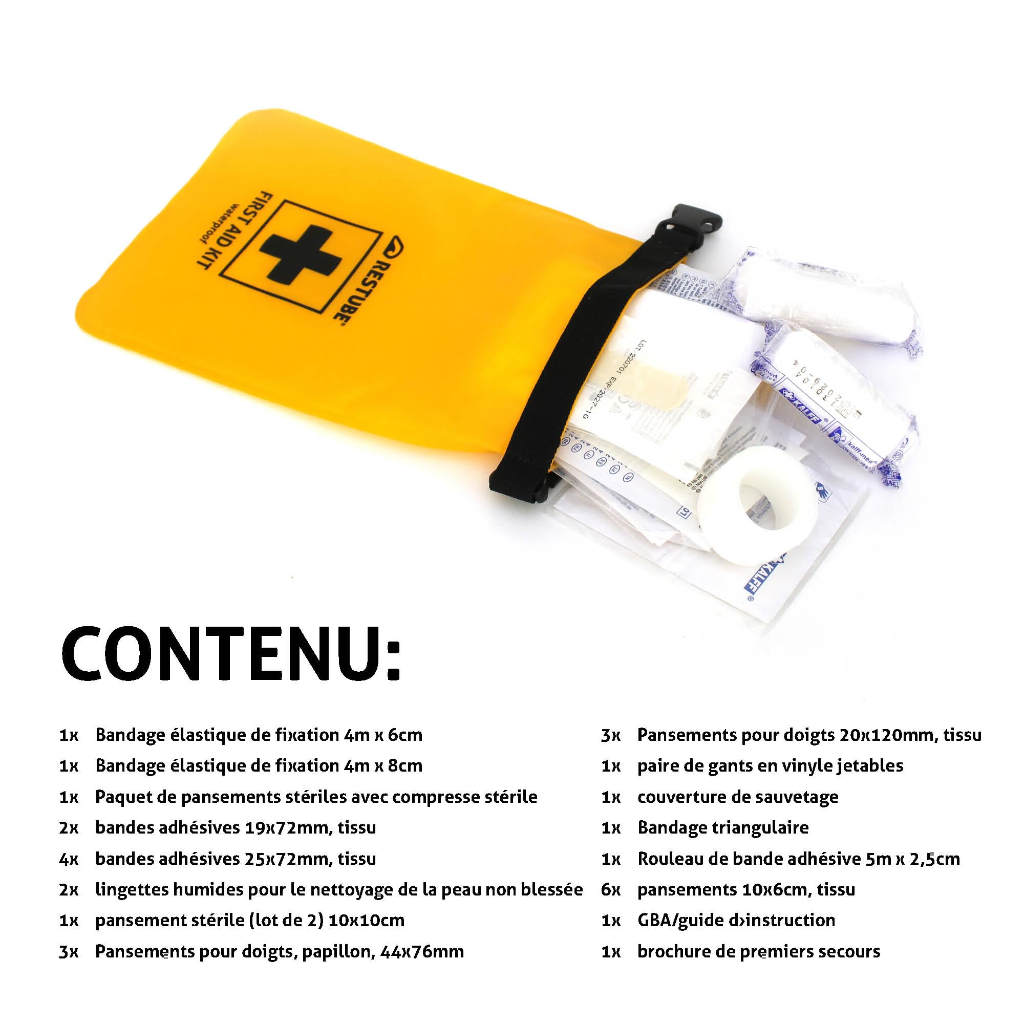 Restube Kit de premiers secours - Pour sports nautiques et extérieur - Trousse de premiers secours étanche - Gadgets de voyage pour voyage, camping, randonnée, enfants, voiture, vélo - Essentiels de