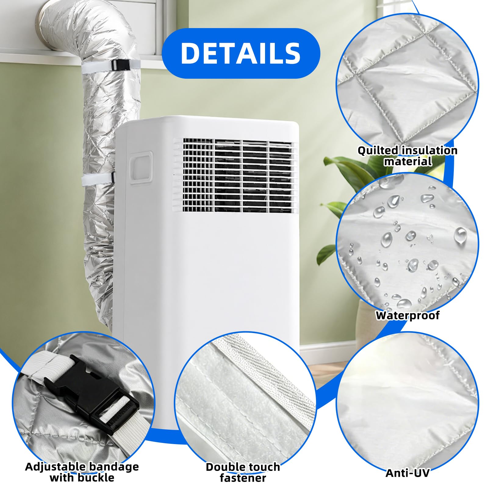 Housse de protection pour tuyau de climatisation, 150 x 50 cm, isolation avec 4 tuyaux d'évacuation réglables pour climatiseur de 12,7 cm et 15 cm de diamètre