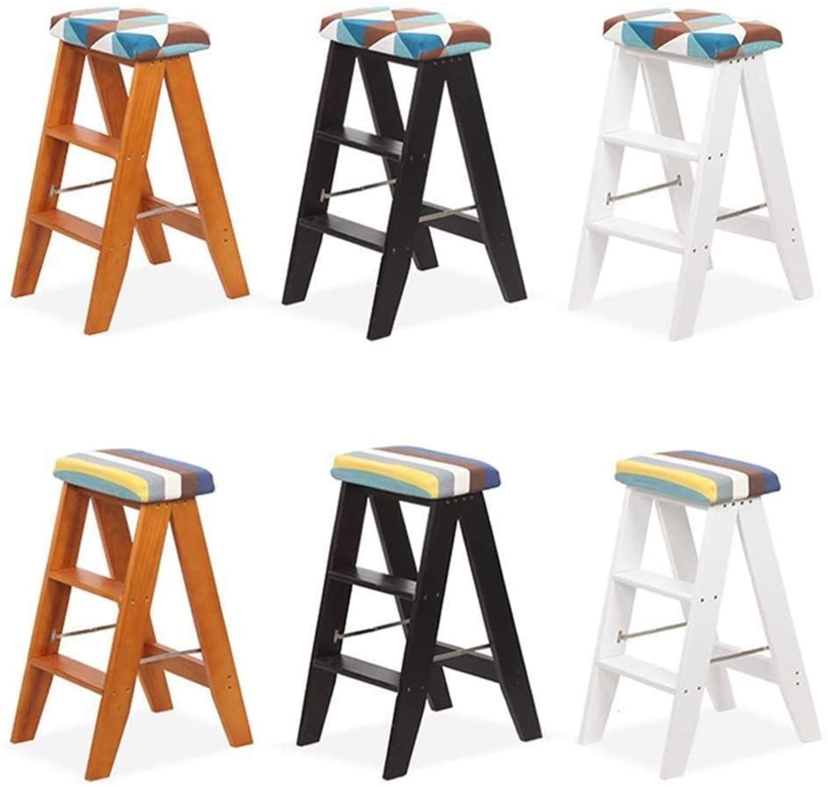 DASHADAO Taburete de Escalada para Interiores, Taburete de Escalera portátil, Taburete de Andador Plegable/Escalera de 3 Rollos, Silla de Comedor, Asiento de Esponja de Madera, Taburete alt