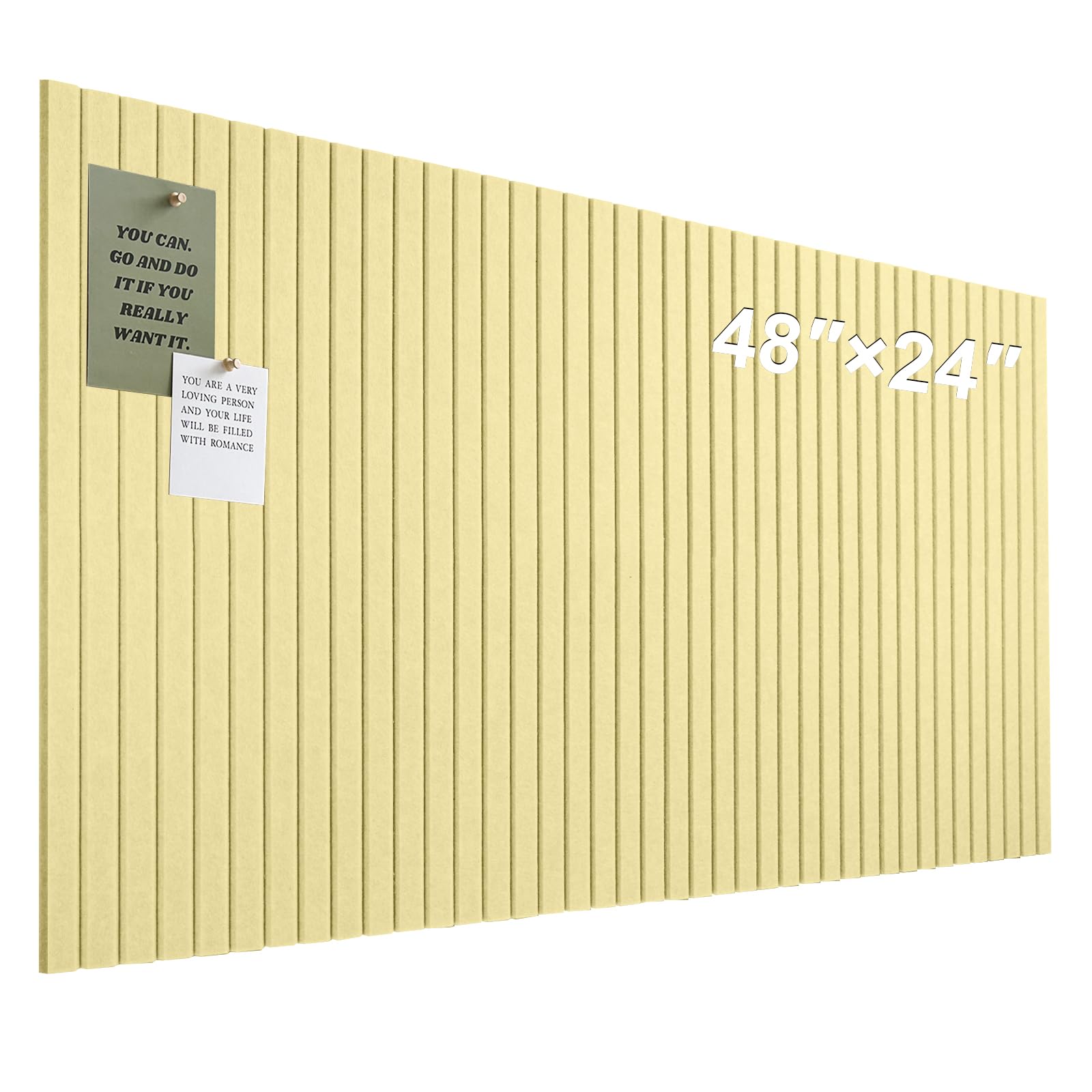 Large Cork Board for Office, 8 Pack Felt Wall Tiles with Slat Wall Paneling and Safe Removable Adhesive Tabs, Felt Bulletin Board Pin Board Cork Boards for Walls - Butter Yellow — image 1