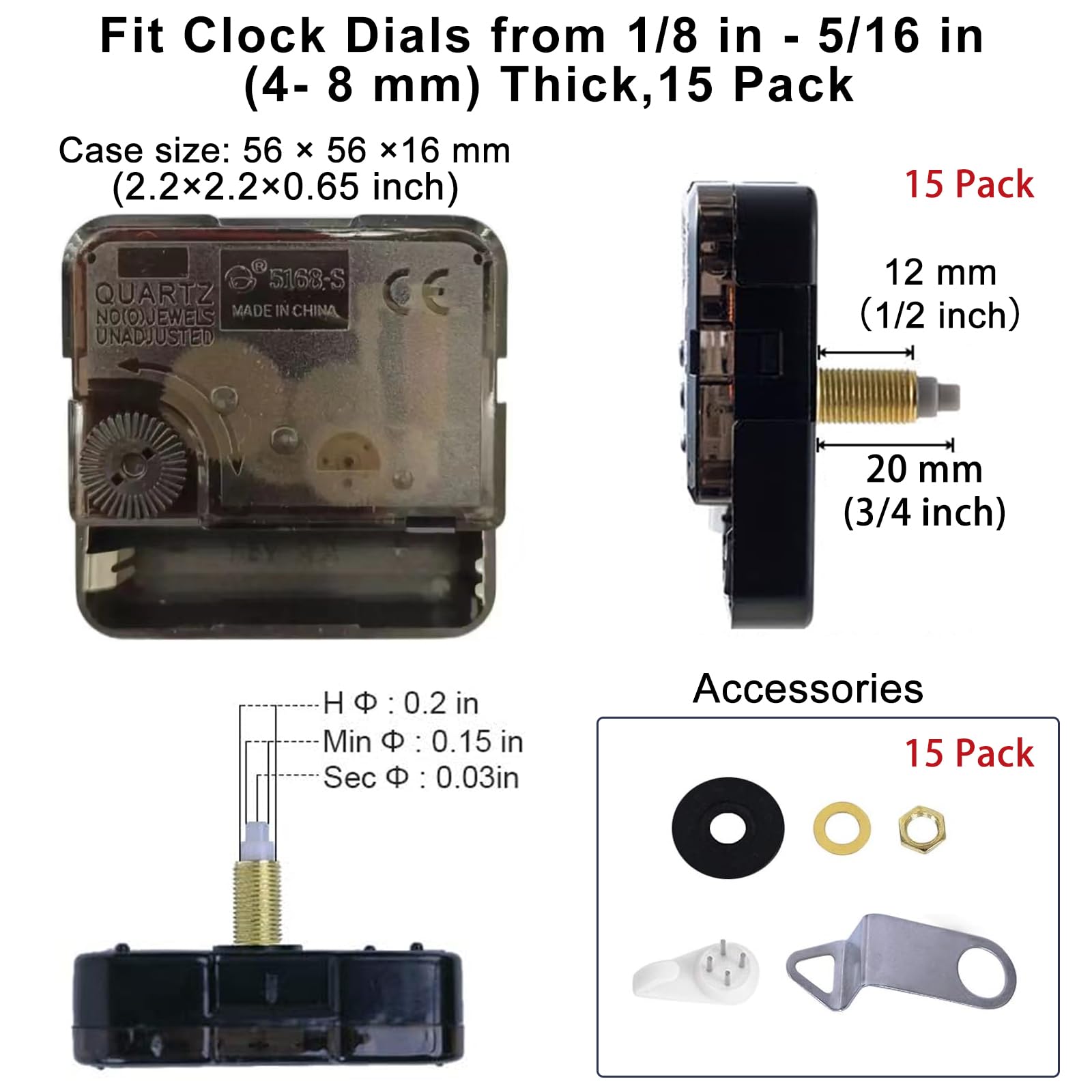 Clock Hands Kit 15 Pieces Clock Mechanism Replacement Kit With 16