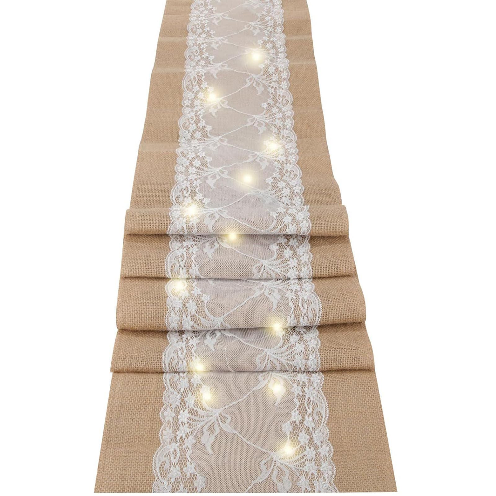 Kalttoy Decorationative LED Table Runner Burlap Lace Trim Designs Polyester Fabric for Coffee Table Centerpiece Farmhouses Setting