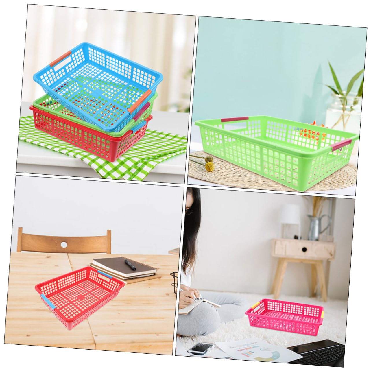 SOLUSTRE 5stücke Multifunktionale Kunststoff Aufbewahrungskörbe Stapelbare Bunte Kunststoffboxen Für Dokumente Spielzeug Snacks Modern Platzsparend Für Büro Schule Zuhause
