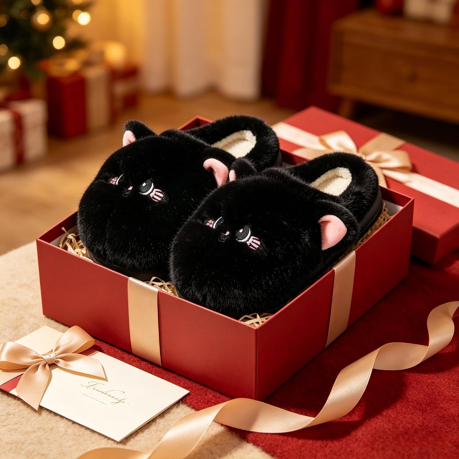 Women's Fuzzy Cat Slippers Soft Cozy Non-slip Indoor House Shoes
